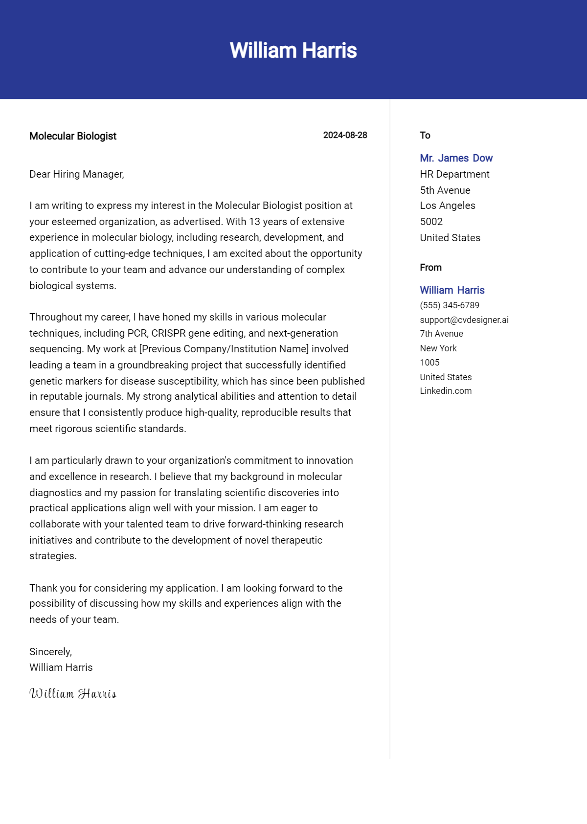 Molecular Biologist Cover Letter Example for 2026: Expert Tips & Templates Preview
