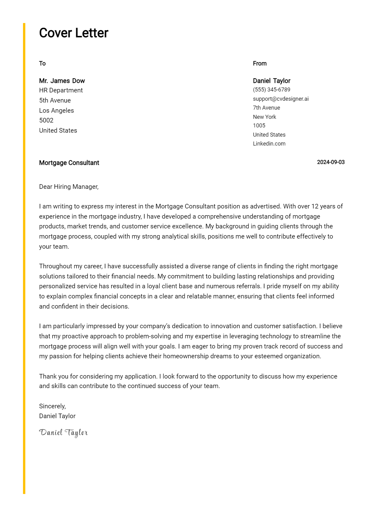 Mortgage Consultant Cover Letter Example for 2026: Top CV Skills Preview