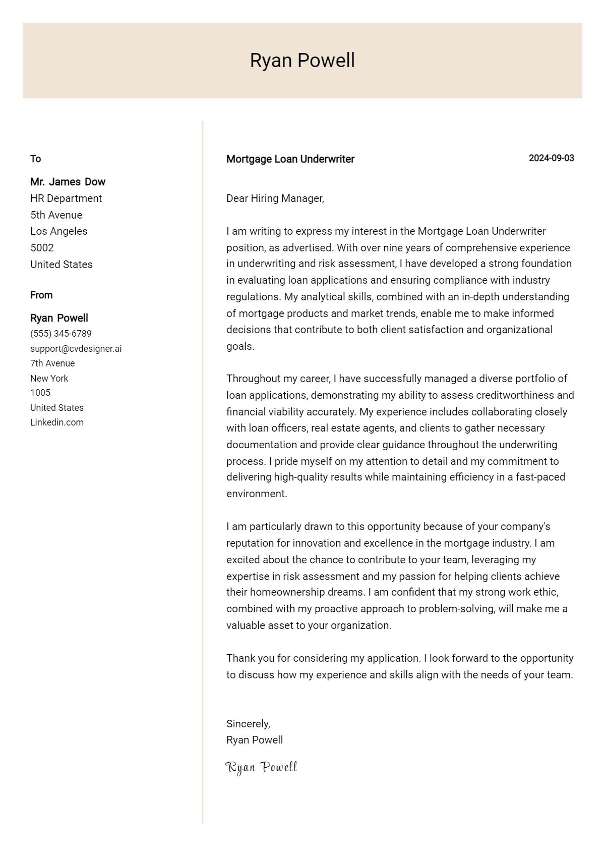 Mortgage Loan Underwriter Cover Letter Examples for 2026 (Downloadable) Preview