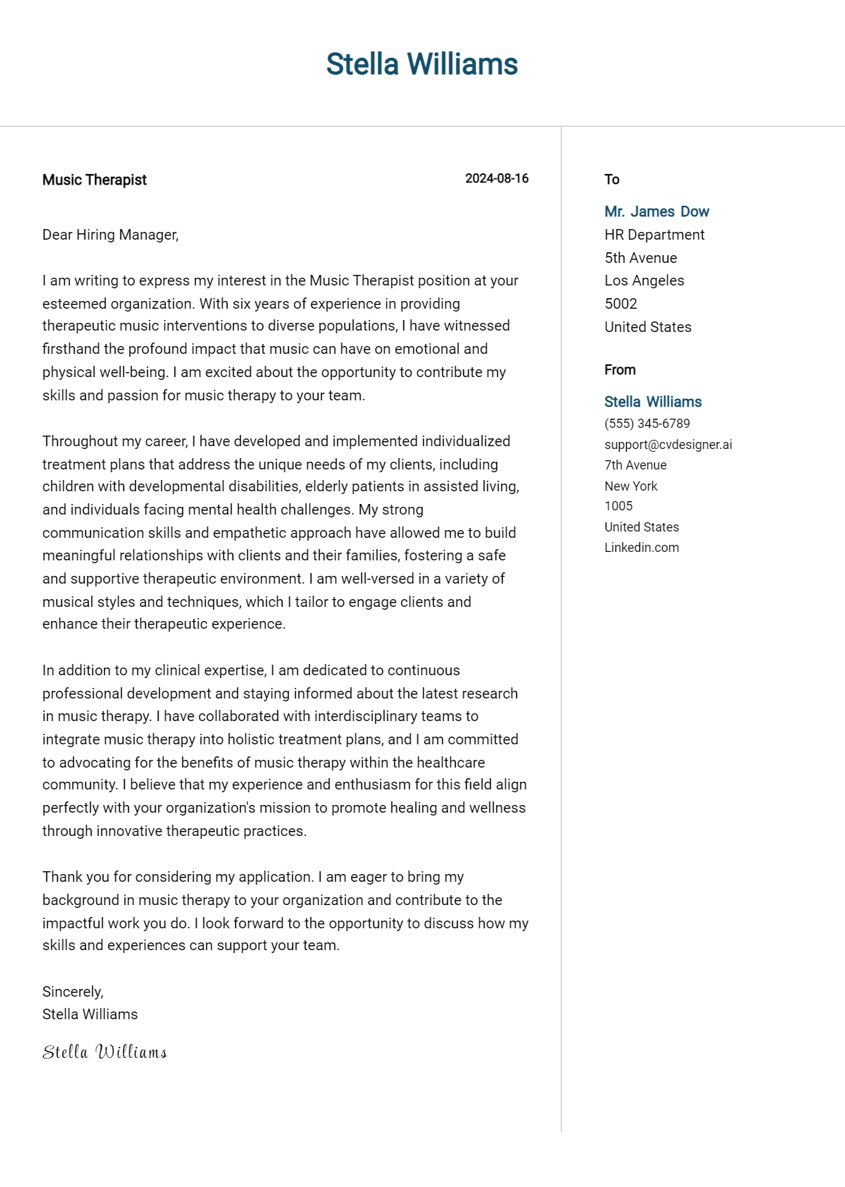 Music Therapist Cover Letter Example for 2026: Proven Tips Preview