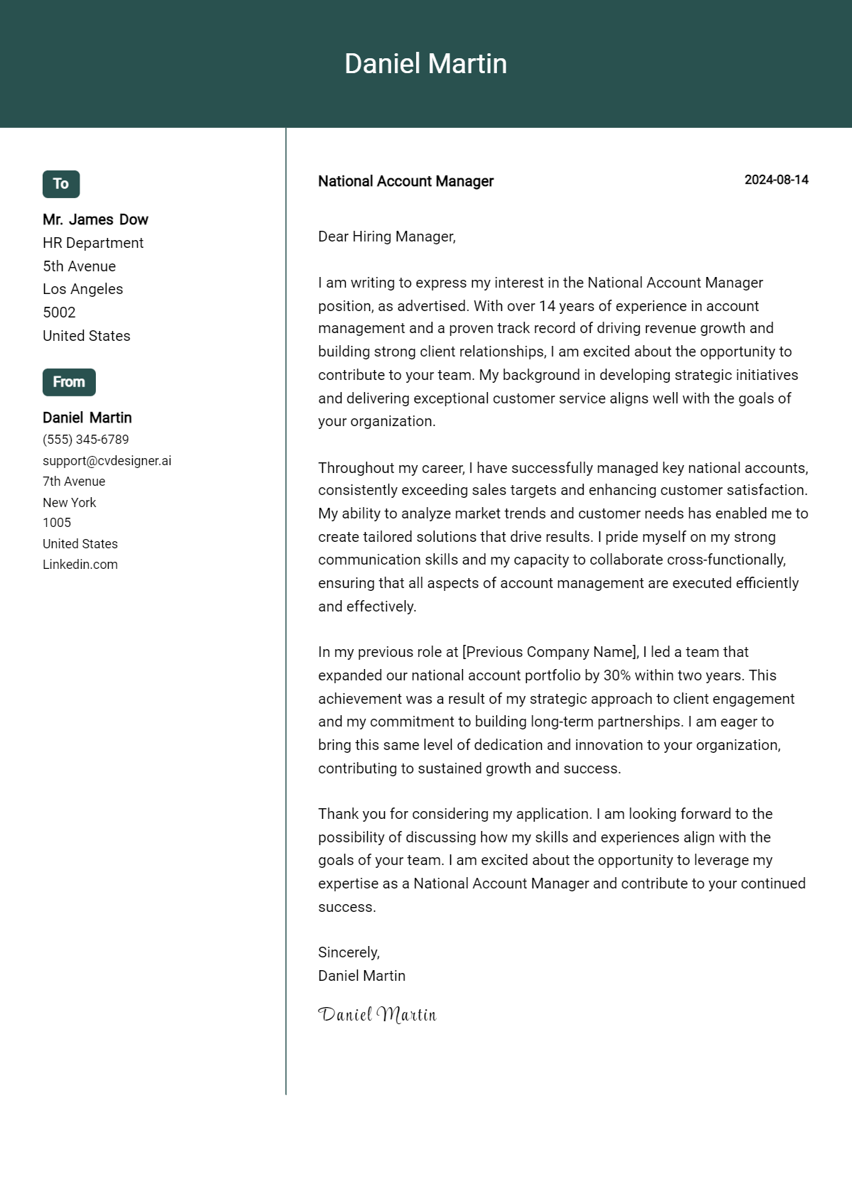 National Account Manager Cover Letter Example for 2026: Ultimate Guide Preview