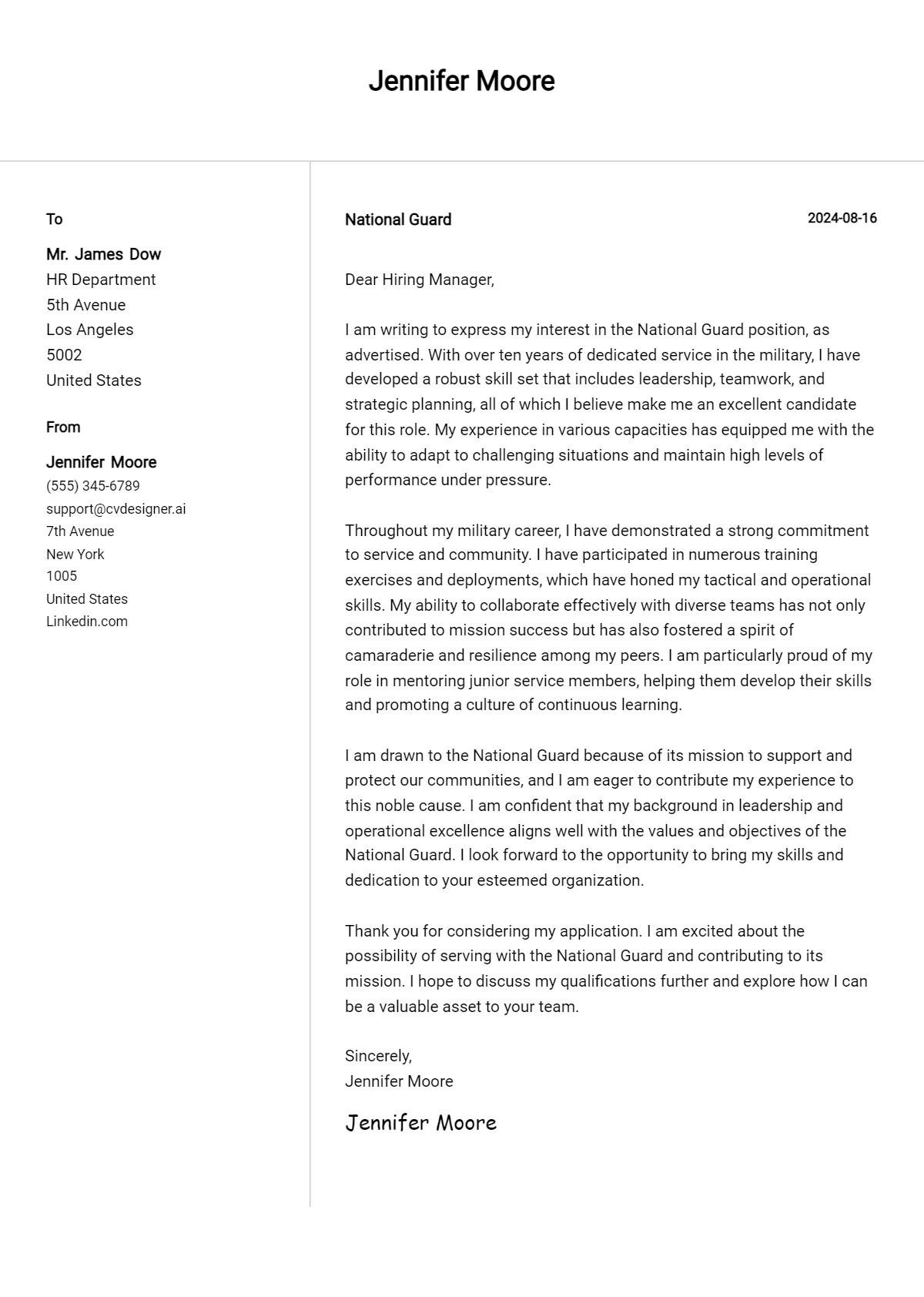 National Guard Cover Letter Examples with Writing Tips for 2026 Preview