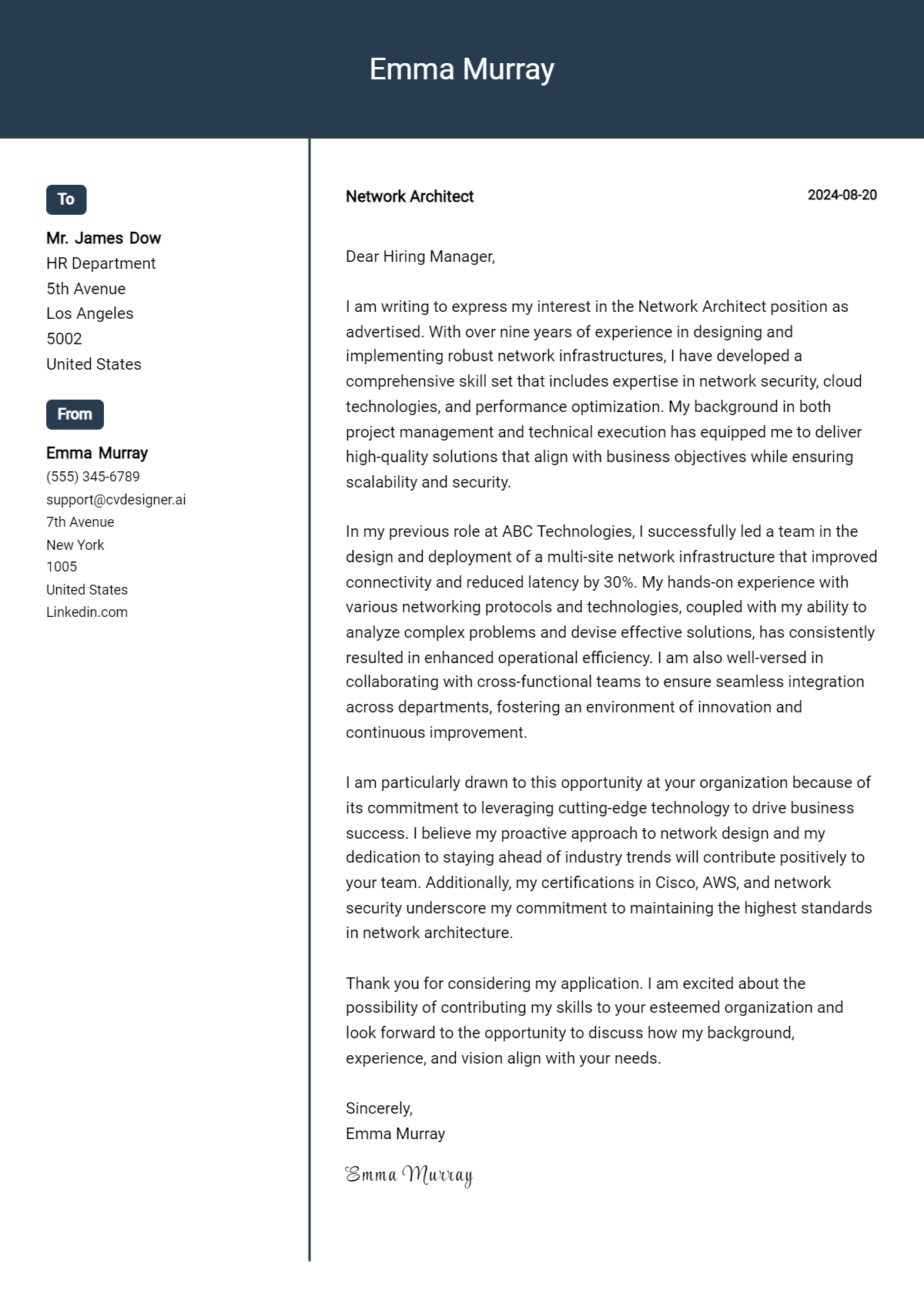Network Architect Cover Letter Examples and Templates for 2026 Preview
