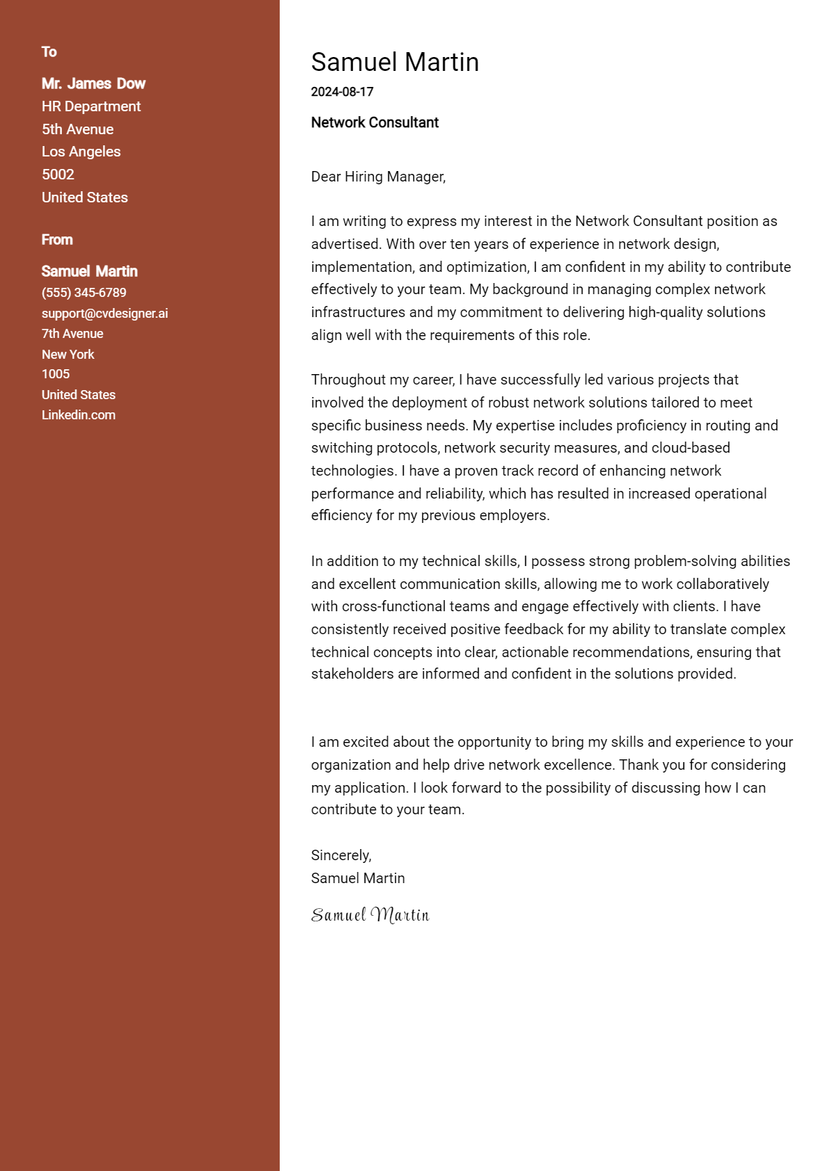 18 Network Consultant Cover Letter Examples for 2026 (Complete Writing Guide) Preview