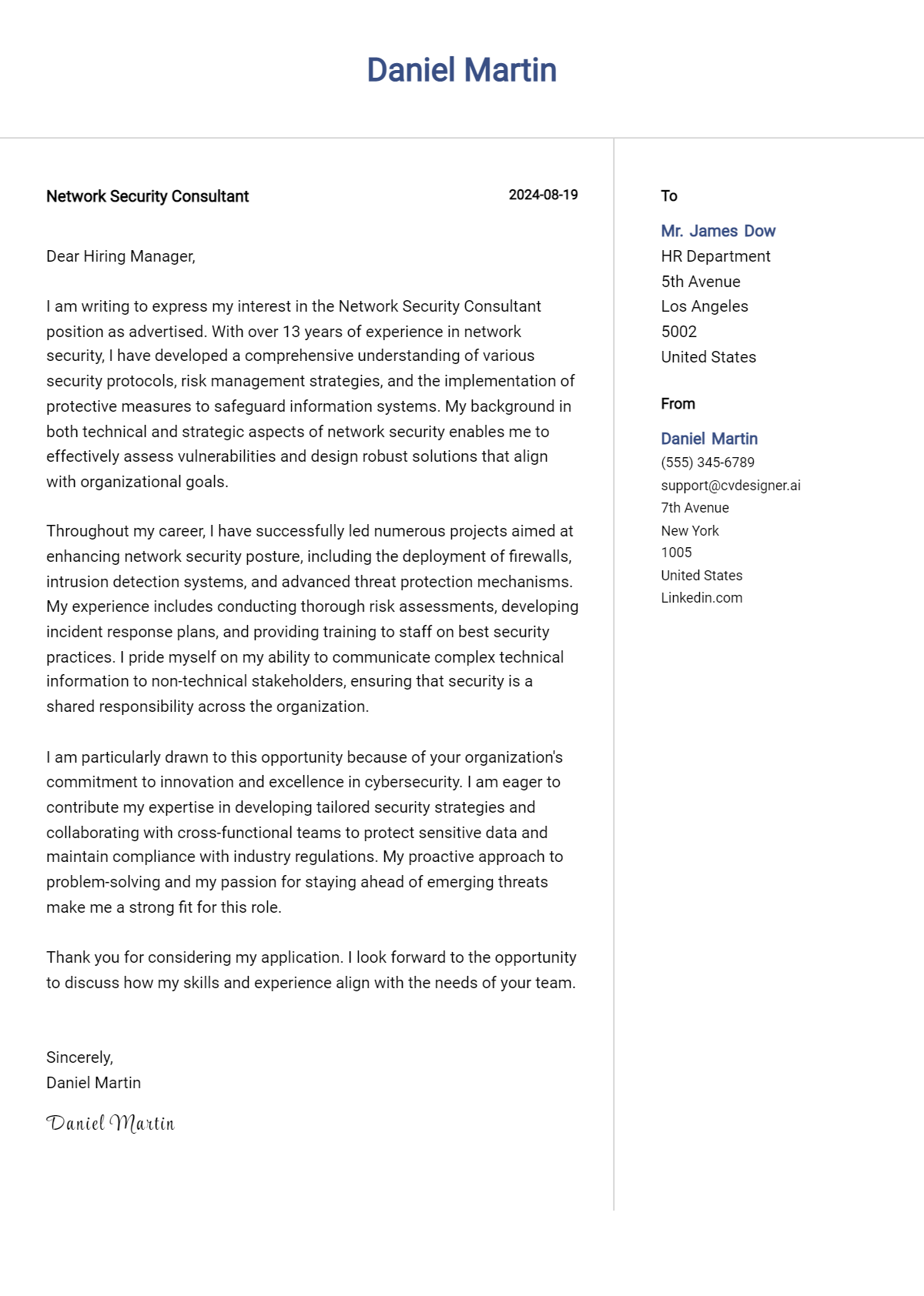 Network Security Consultant Cover Letter Example for 2026: Expert Tips & Templates Preview