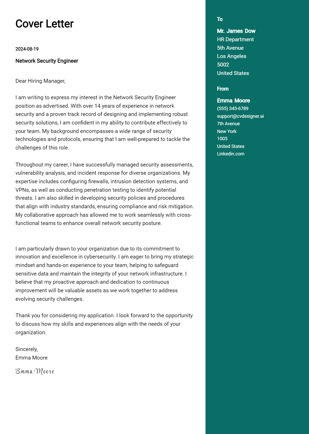 14 Network Security Engineer Cover Letter Examples for 2026 (Downloadable) Preview
