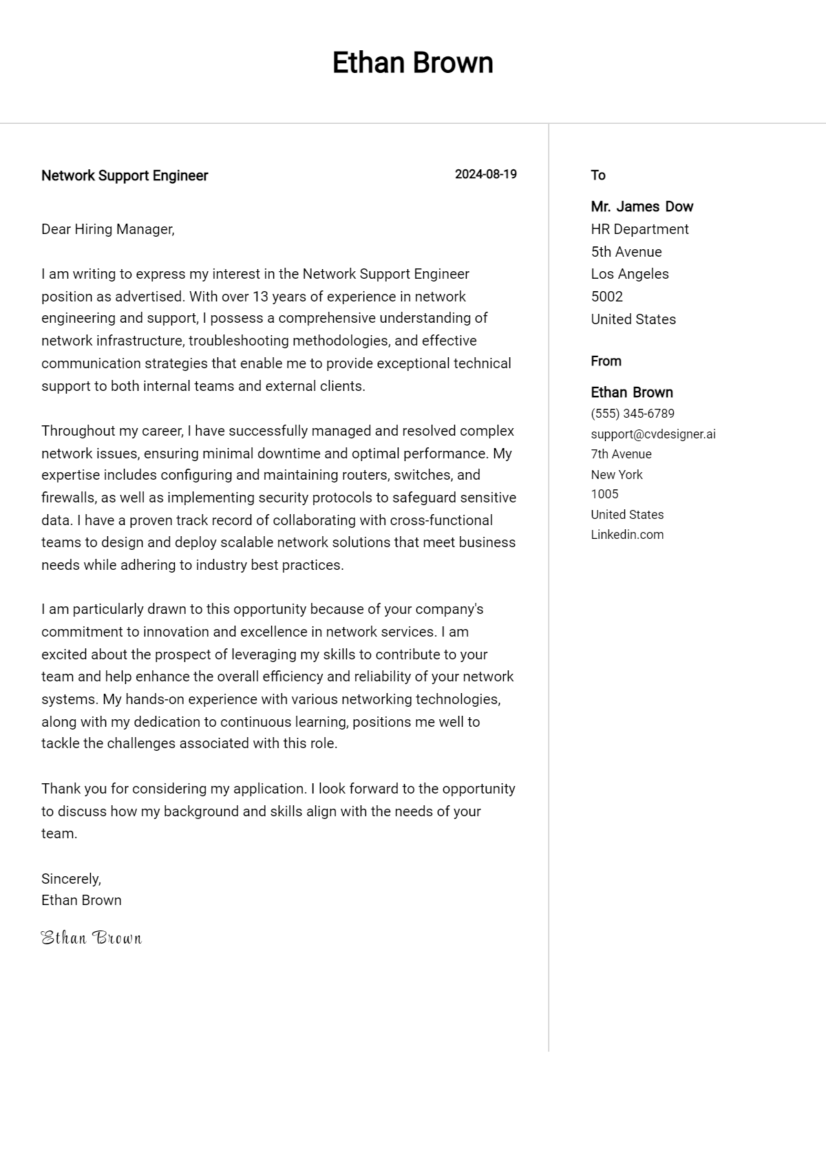 10 Network Support Engineer Cover Letter Examples for 2026: Top CV Skills Preview