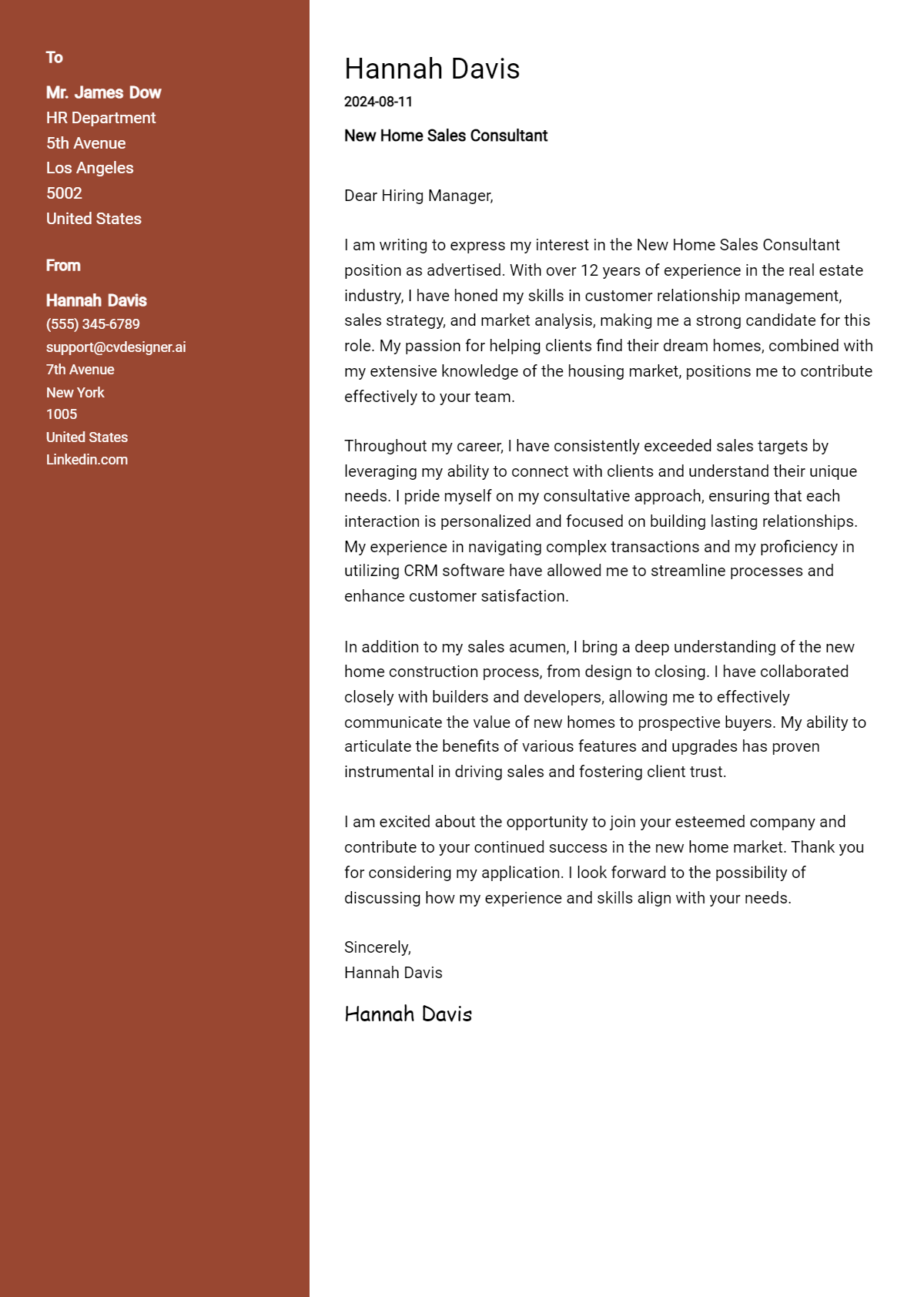 New Home Sales Consultant Cover Letter Examples and Templates for 2026 Preview