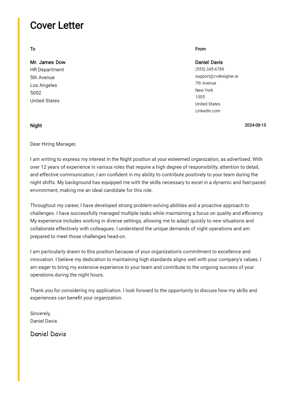 Night Cover Letter Example for 2026: Expert Tips & Templates Preview