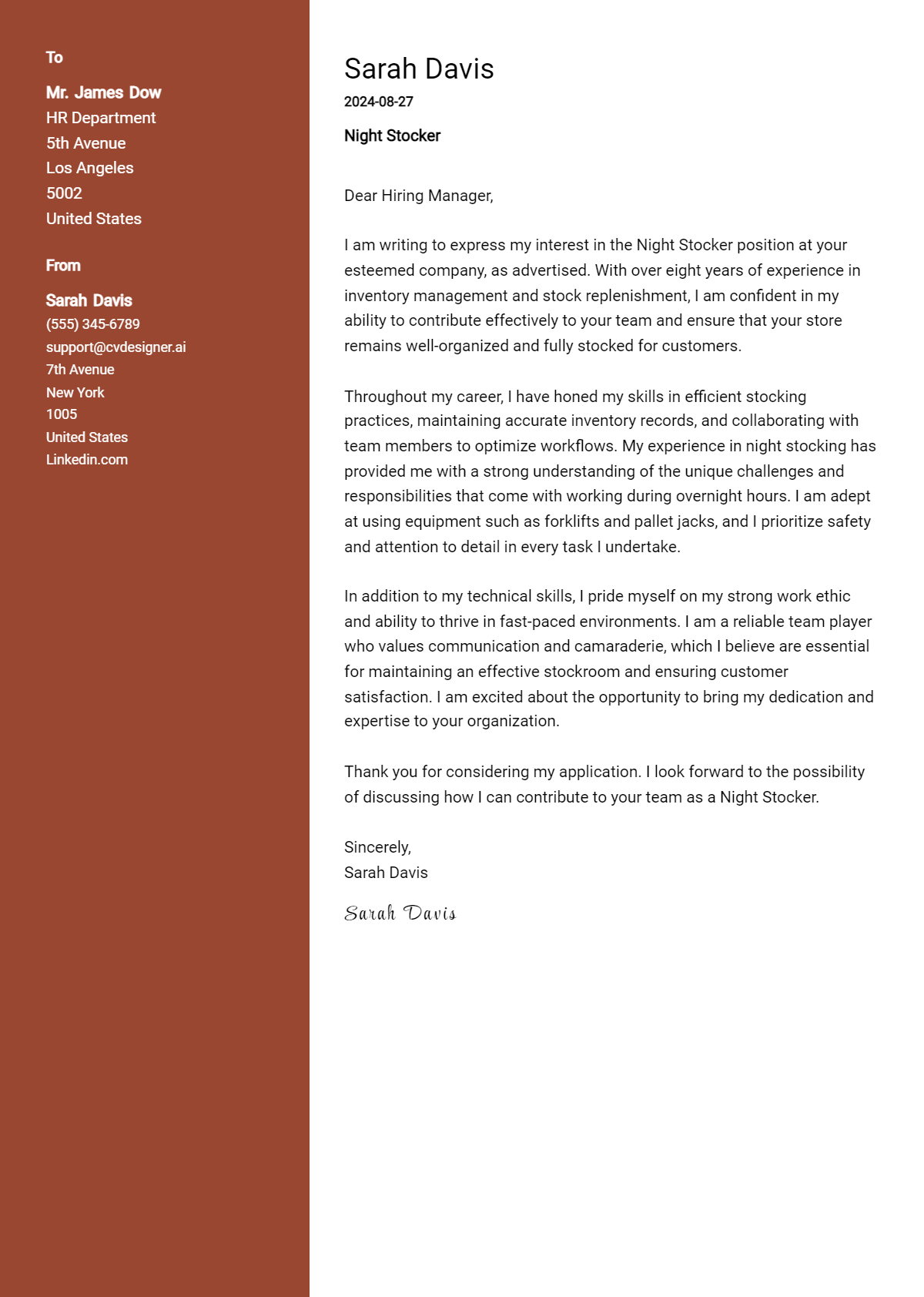 Night Stocker Cover Letter Examples and Templates for 2026 Preview