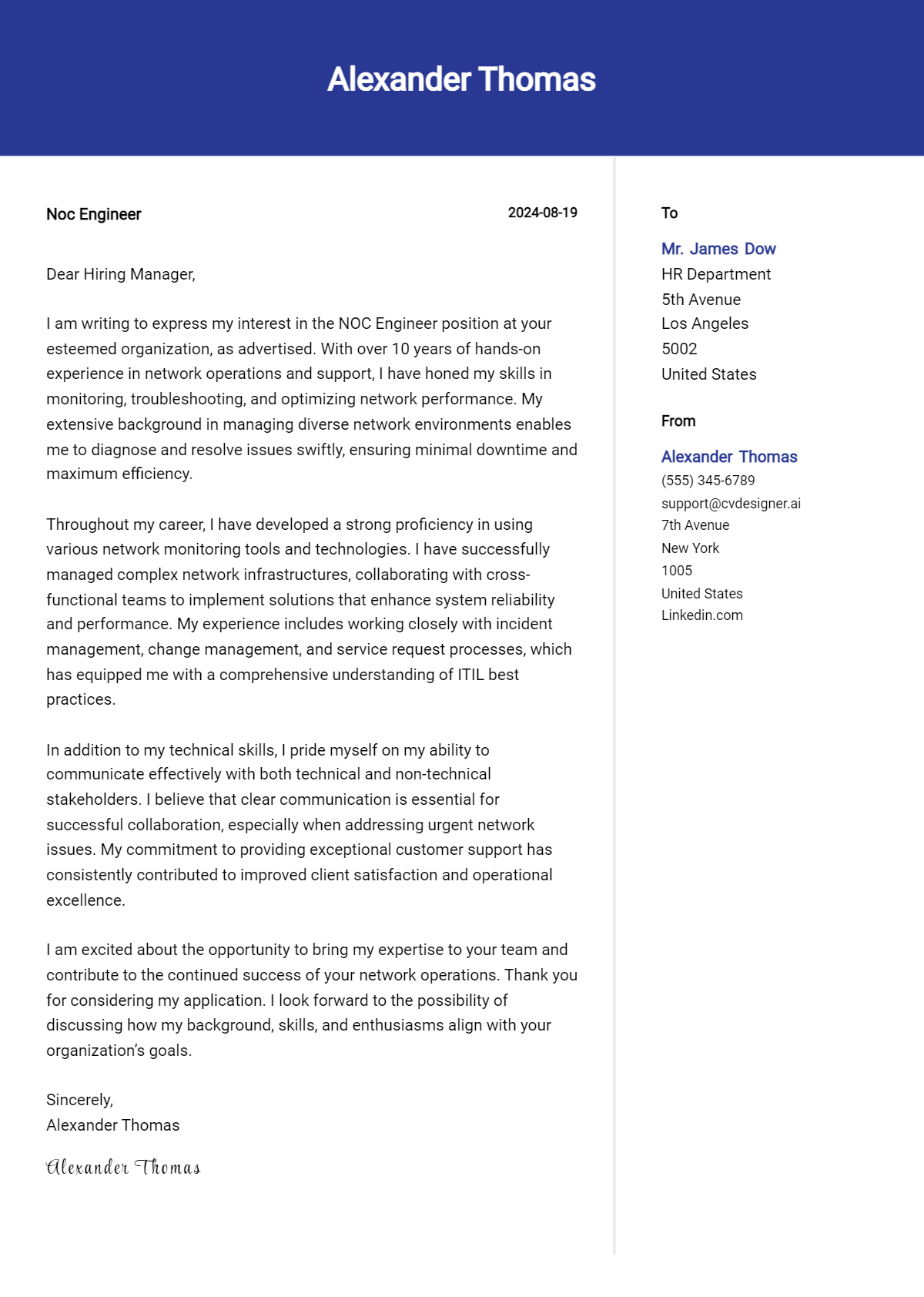 NOC Engineer Cover Letter Example for 2026: Expert Tips & Templates Preview