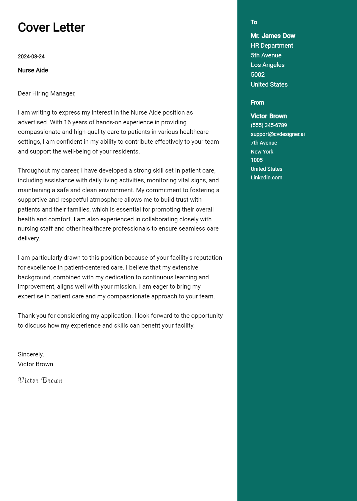 Nurse Aide Cover Letter Example for 2026: Top CV Skills Preview