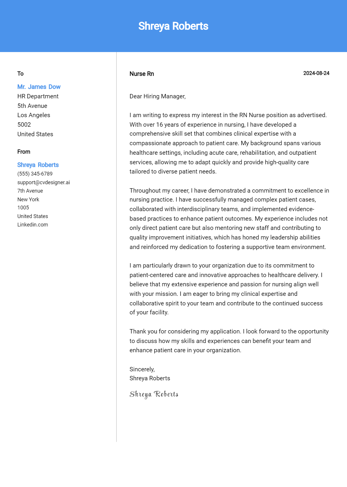 Nurse Rn Cover Letter Example for 2026 (Writing Guide) Preview
