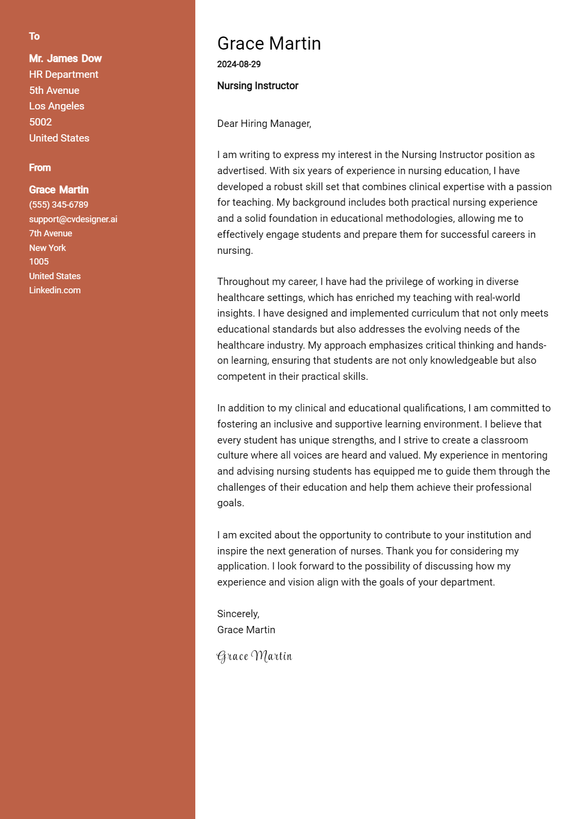 Nursing Instructor Cover Letter Example for 2026 (Writing Guide) Preview