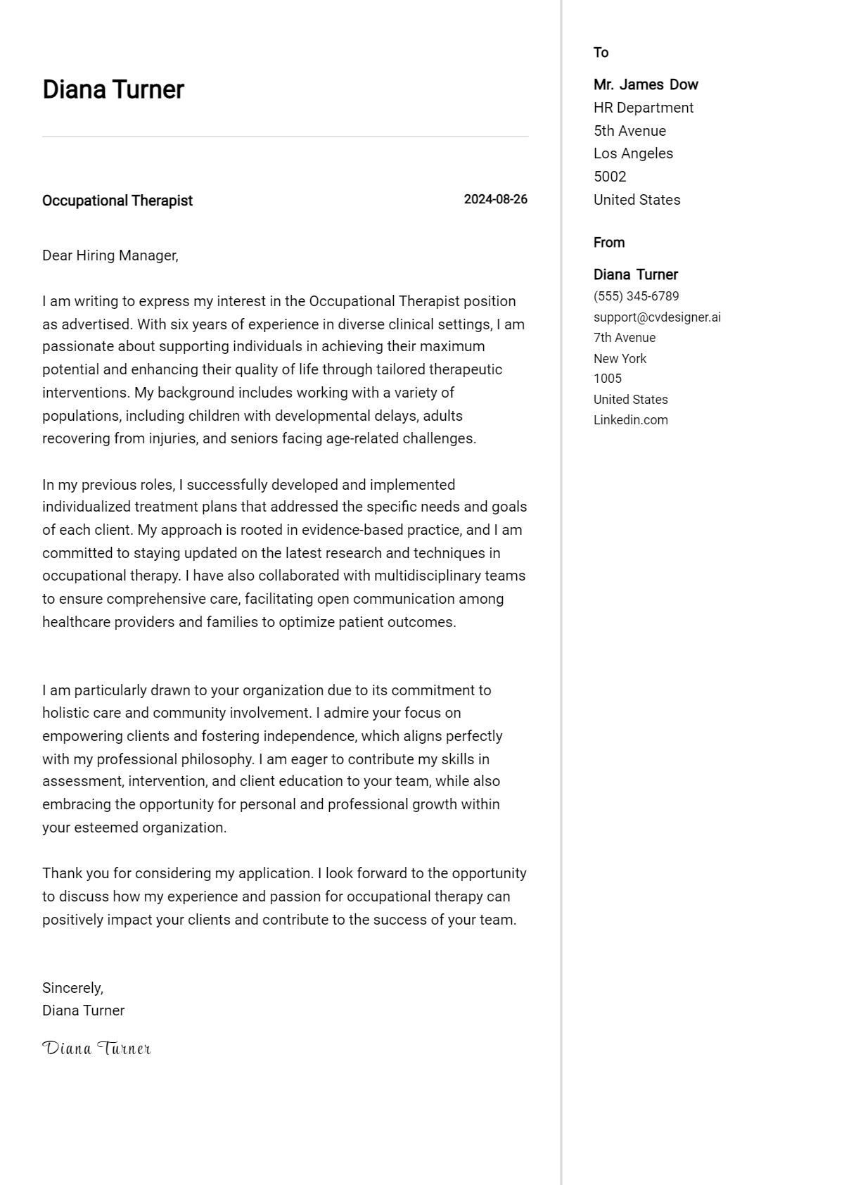Occupational Therapist Cover Letter Example for 2026 (Writing Guide) Preview