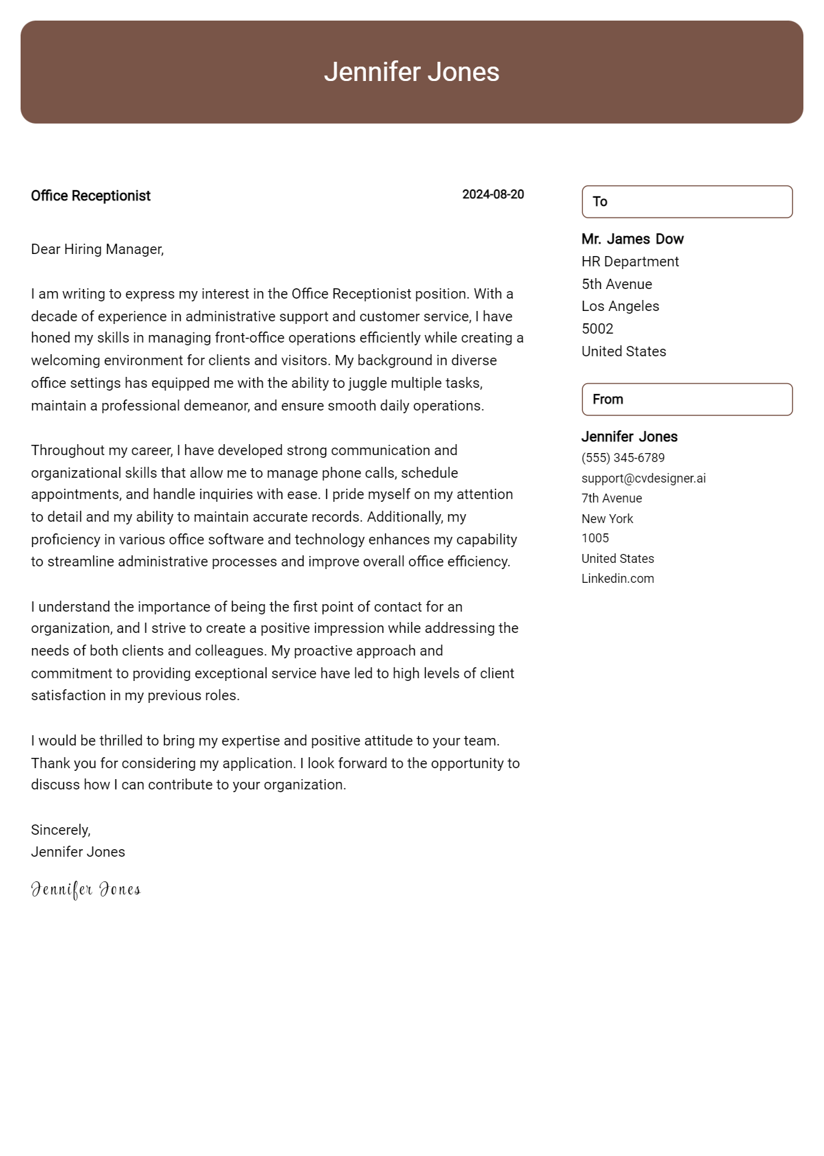 18 Office Receptionist Cover Letter Examples with Writing Tips for 2026 Preview