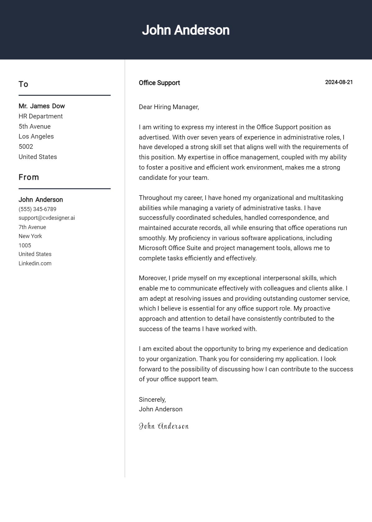Office Support Cover Letter Example for 2026: Free Templates Preview