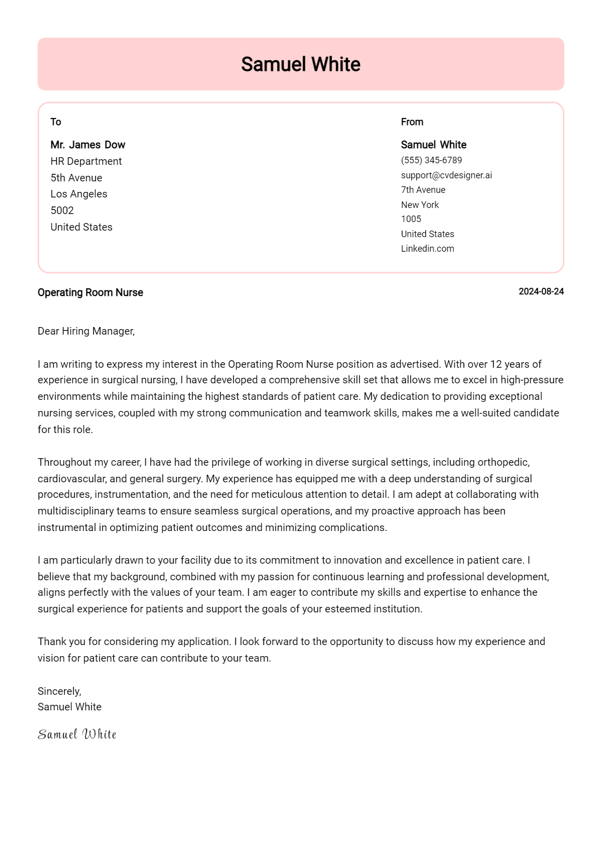 Operating Room Nurse Cover Letter Example for 2026: Top CV Skills Preview