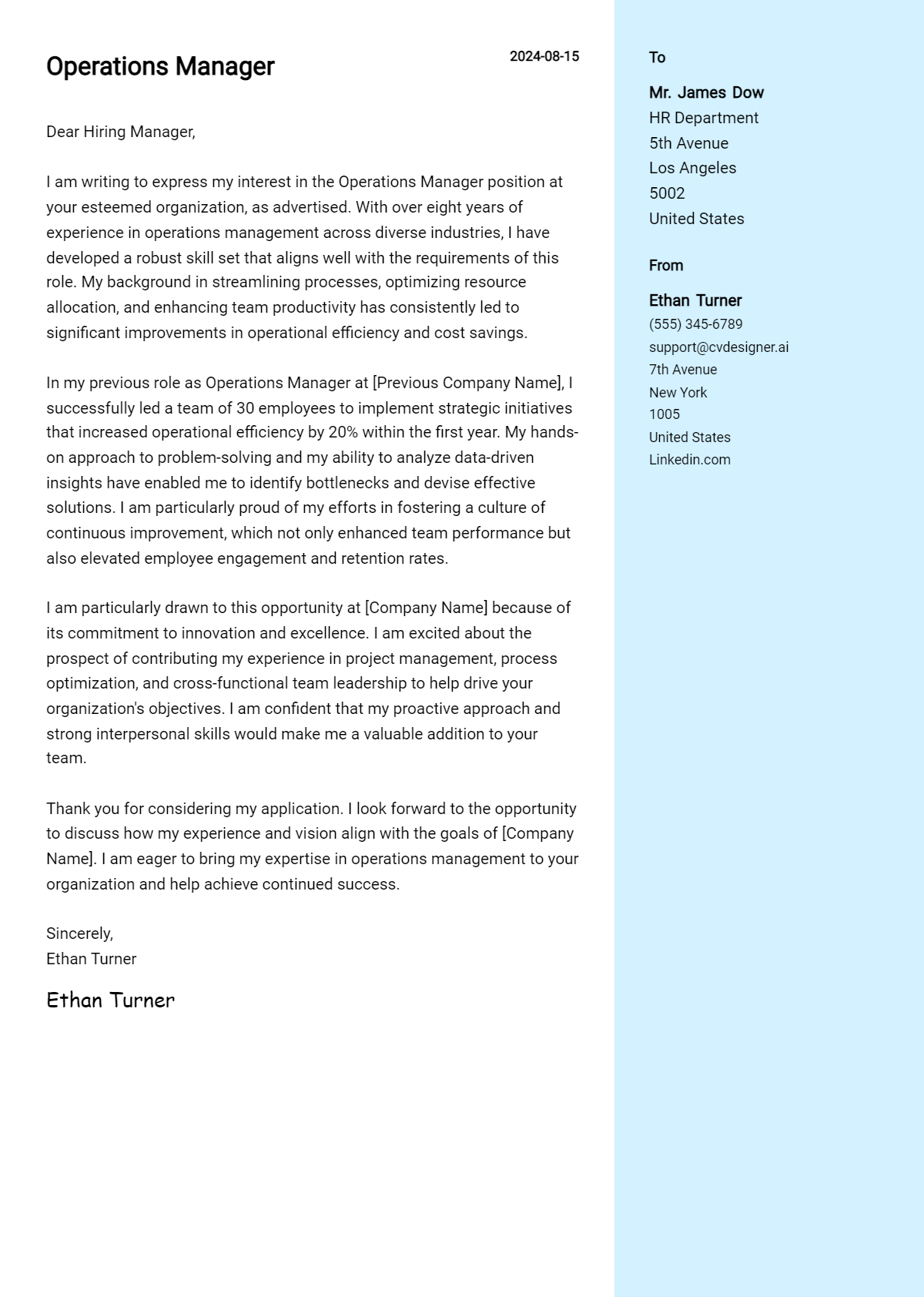 Operations Manager Cover Letter Example for 2026 (Writing Guide) Preview