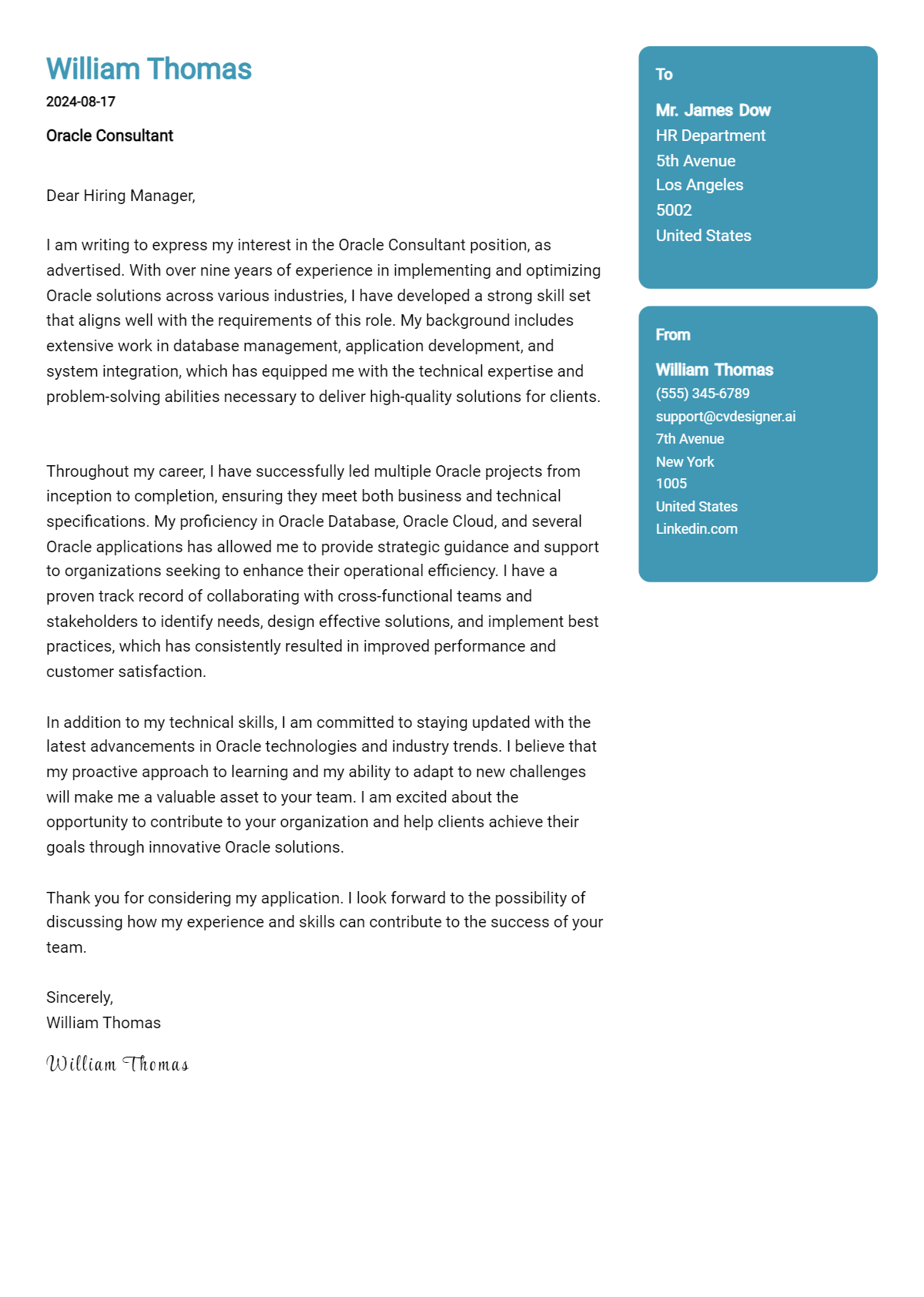 Oracle Consultant Cover Letter Example for 2026: Ultimate Guide Preview