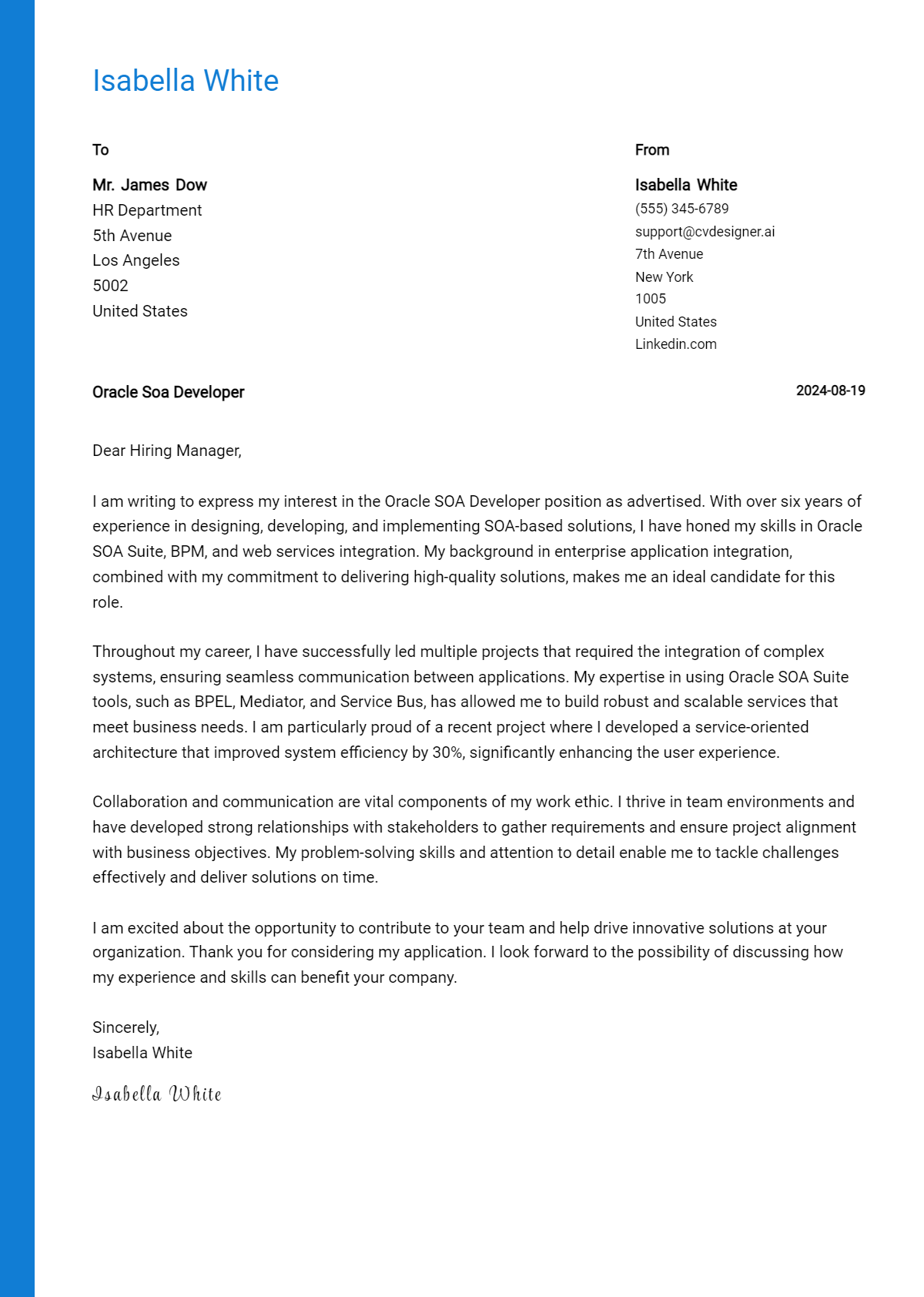 Oracle Soa Developer Cover Letter Example for 2026: Free Templates Preview