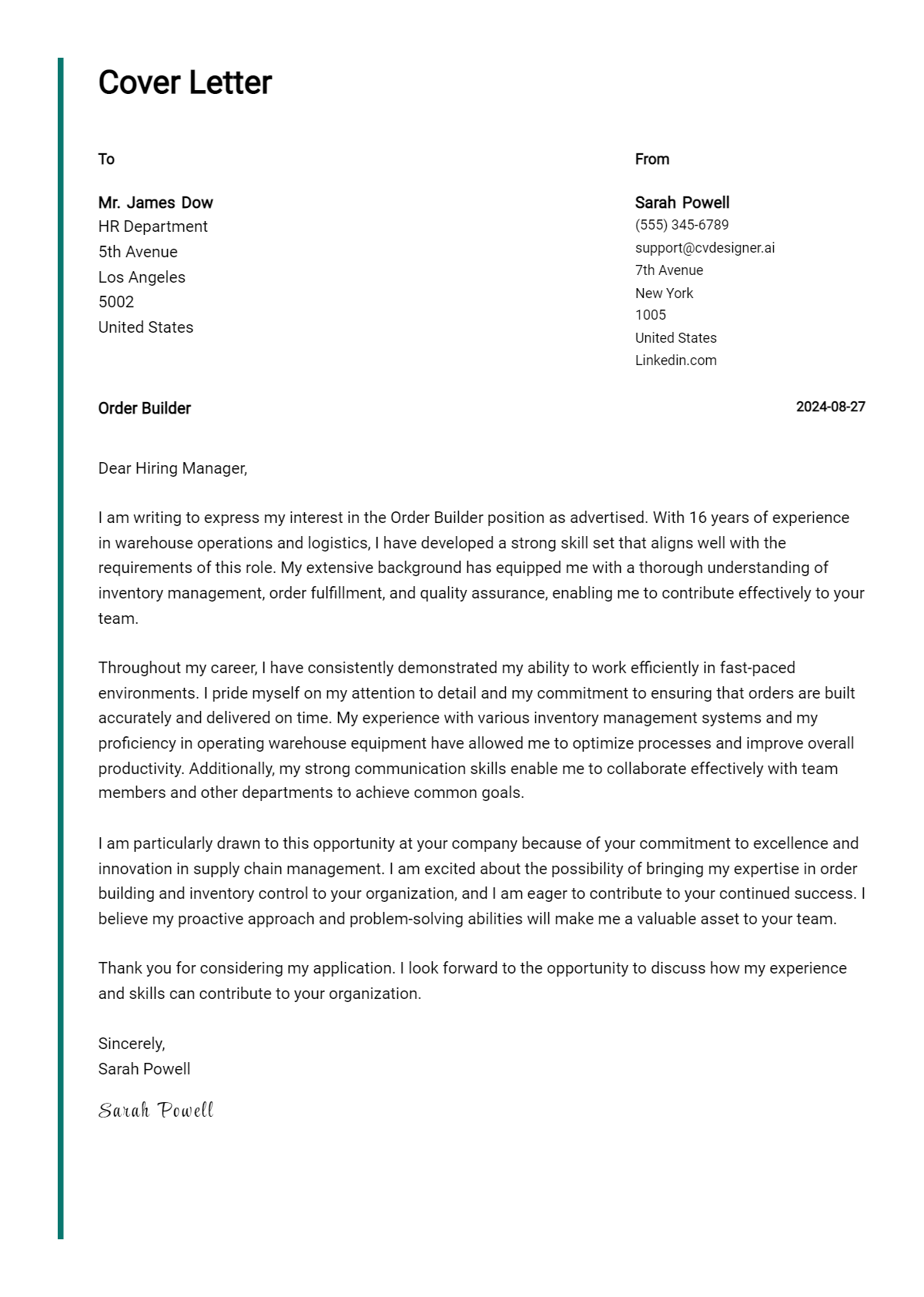 Order Builder Cover Letter Example for 2026: Tips & Templates Preview