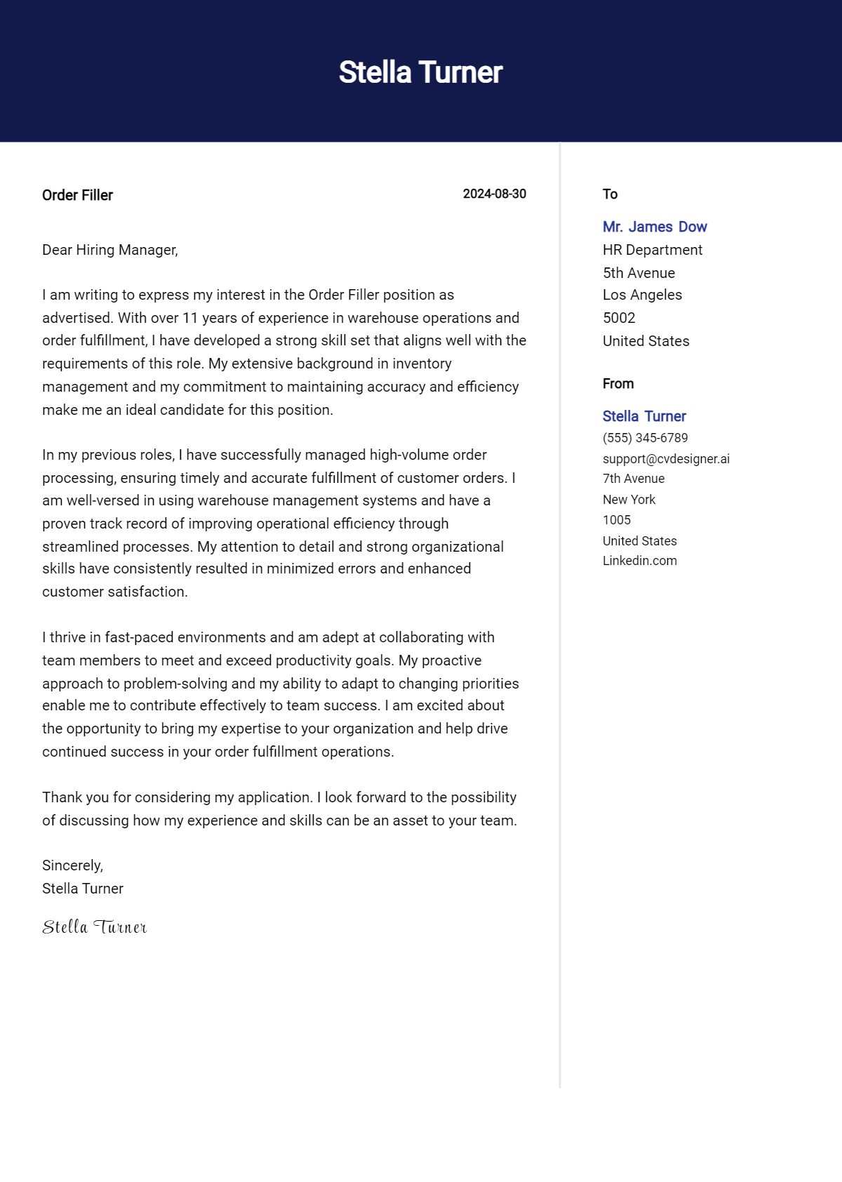Order Filler Cover Letter Example for 2026: Ultimate Guide Preview