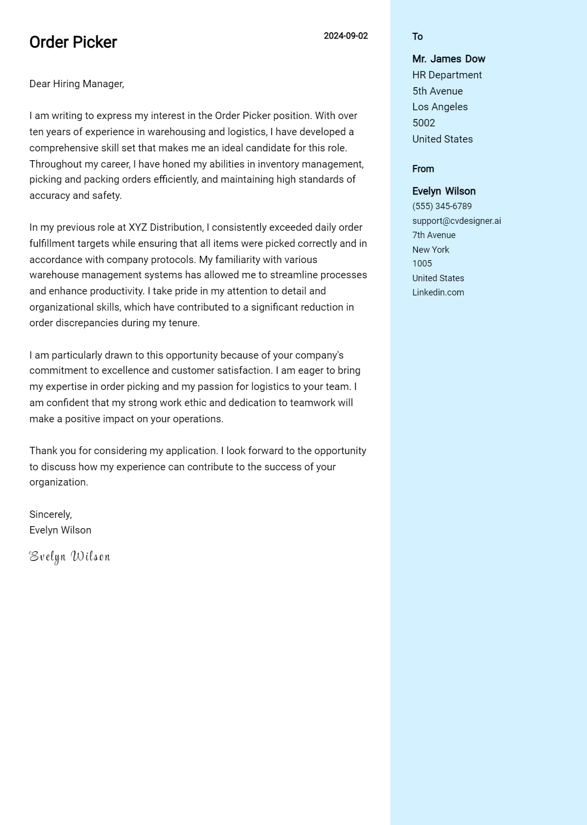 Order Picker Cover Letter Example for 2026: Tips & Templates Preview