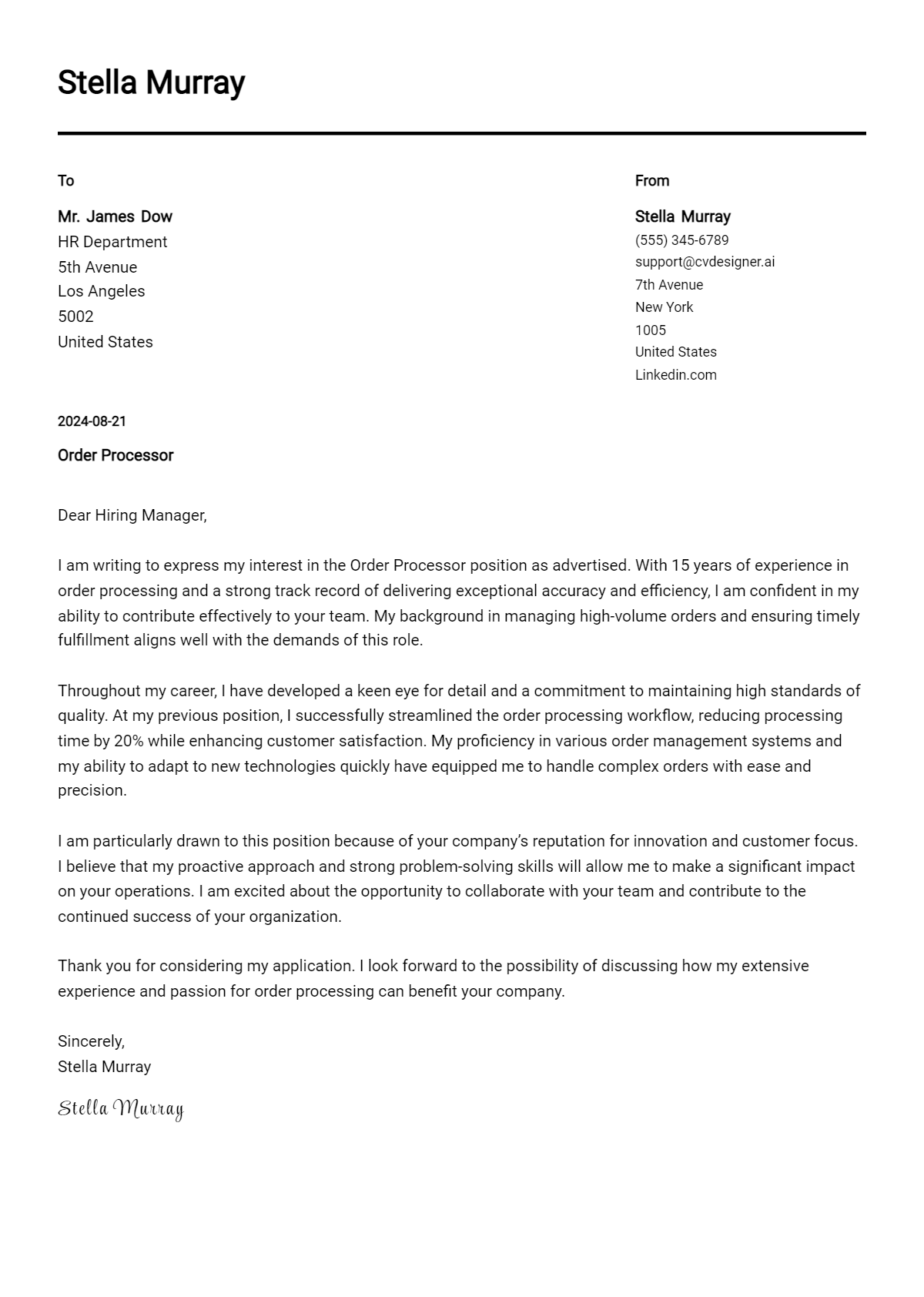 Order Processor Cover Letter Example for 2026: Free Templates Preview