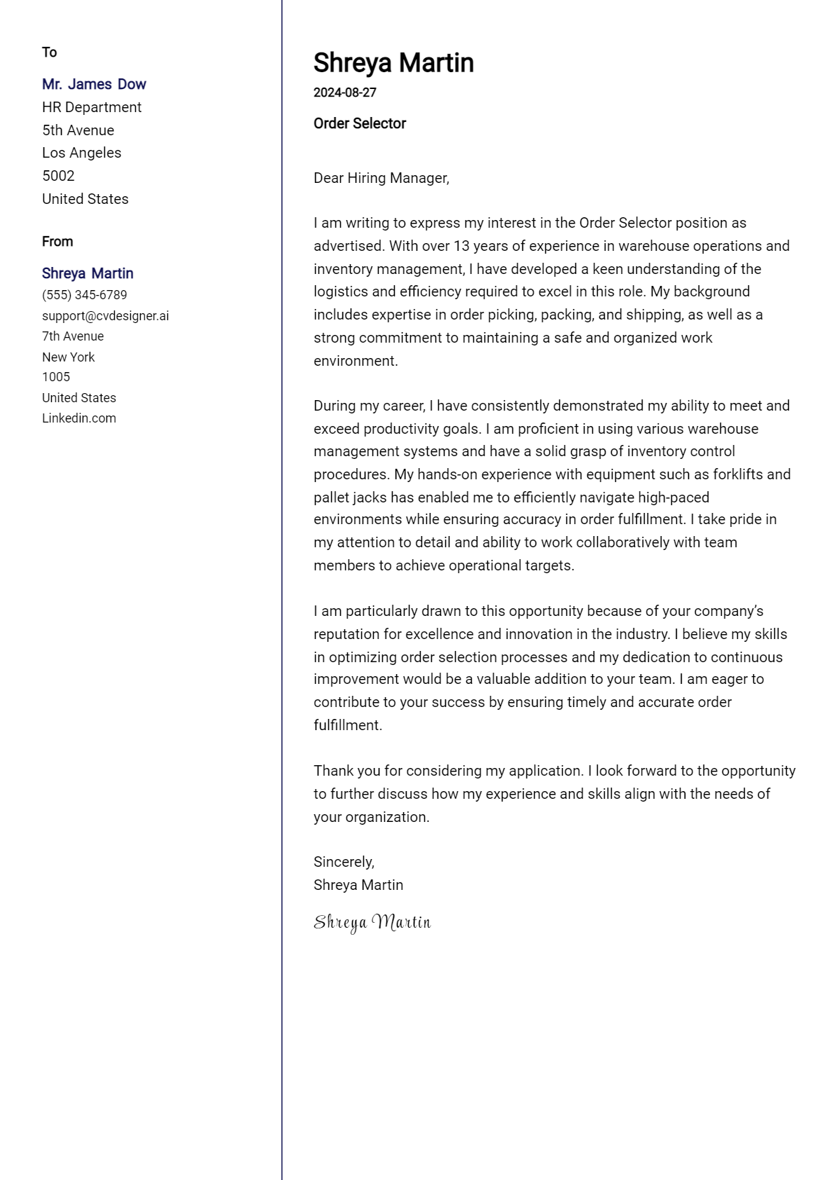 Order Selector Cover Letter Example for 2026: Ultimate Guide Preview