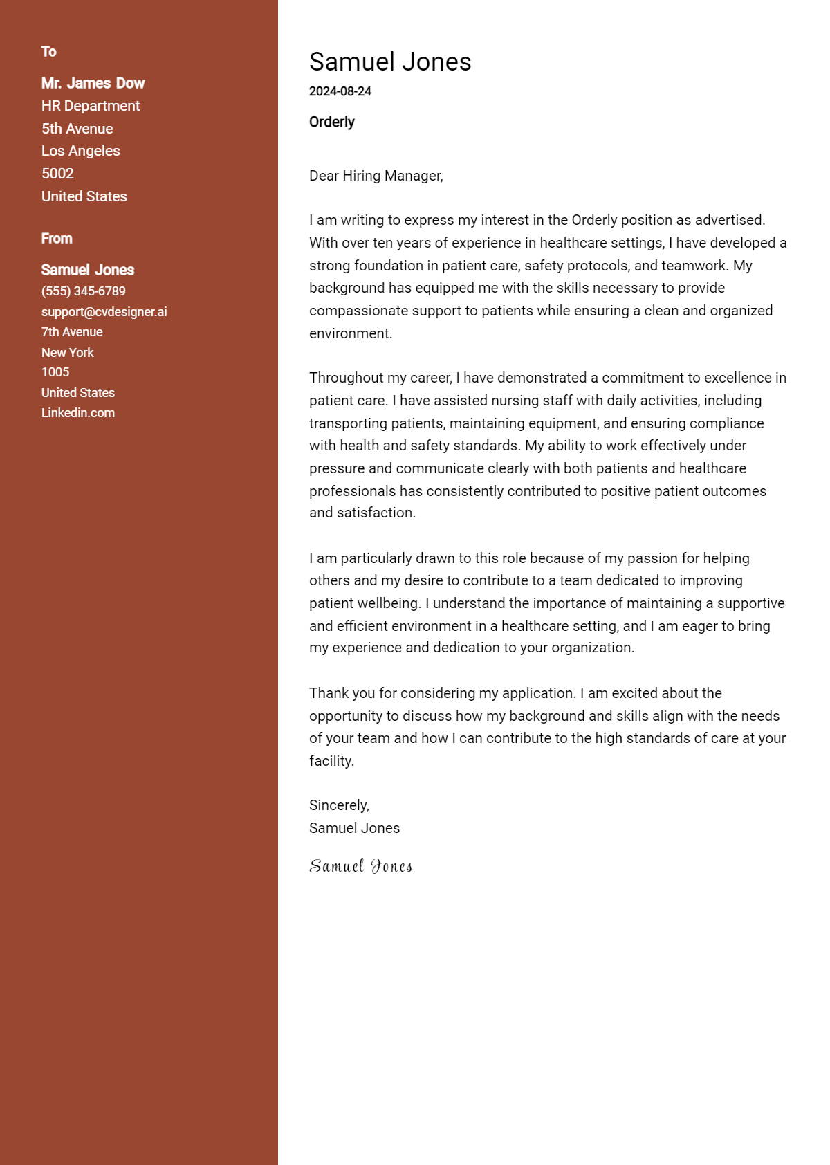 Orderly Cover Letter Example for 2026: Free Templates Preview