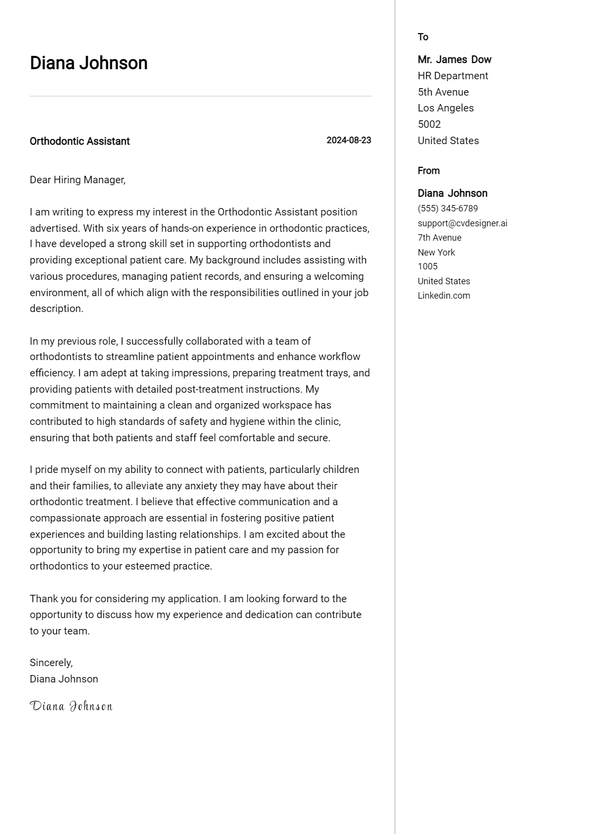 Orthodontic Assistant Cover Letter Example for 2026: Tips & Templates Preview