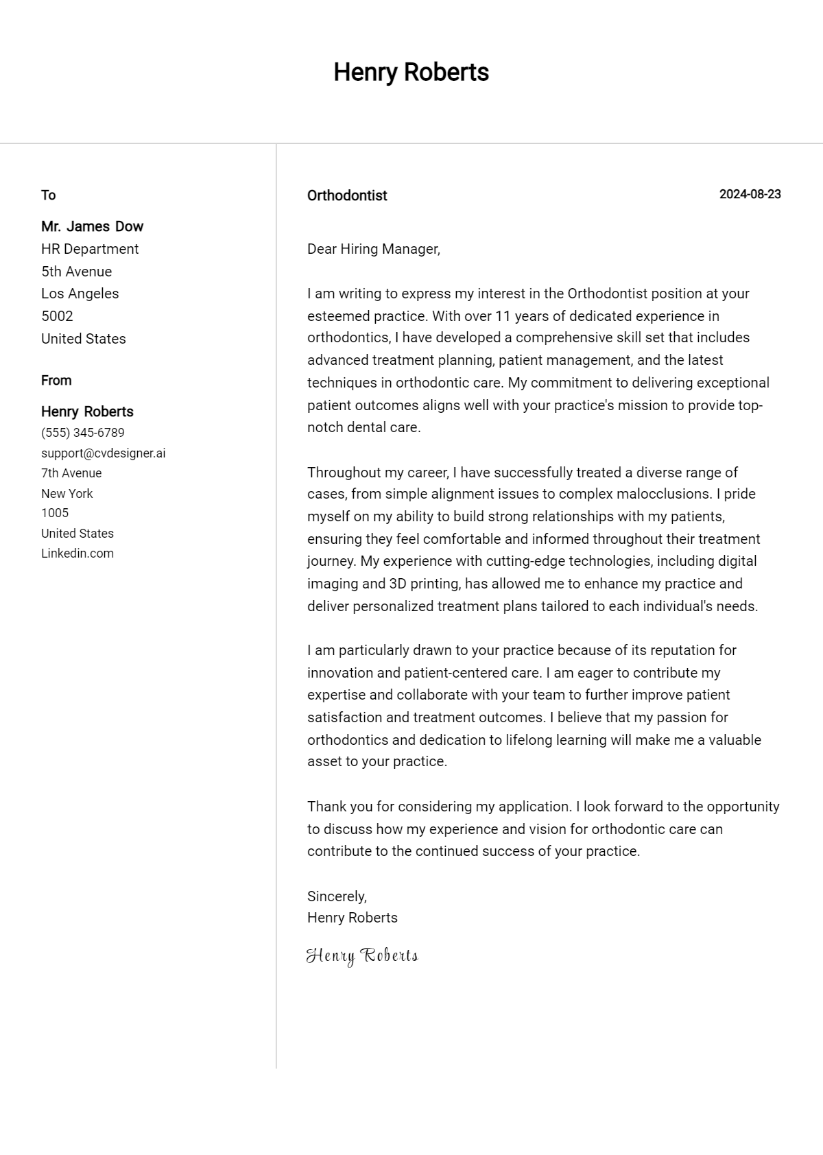 Orthodontist Cover Letter Example for 2026: Free Templates Preview