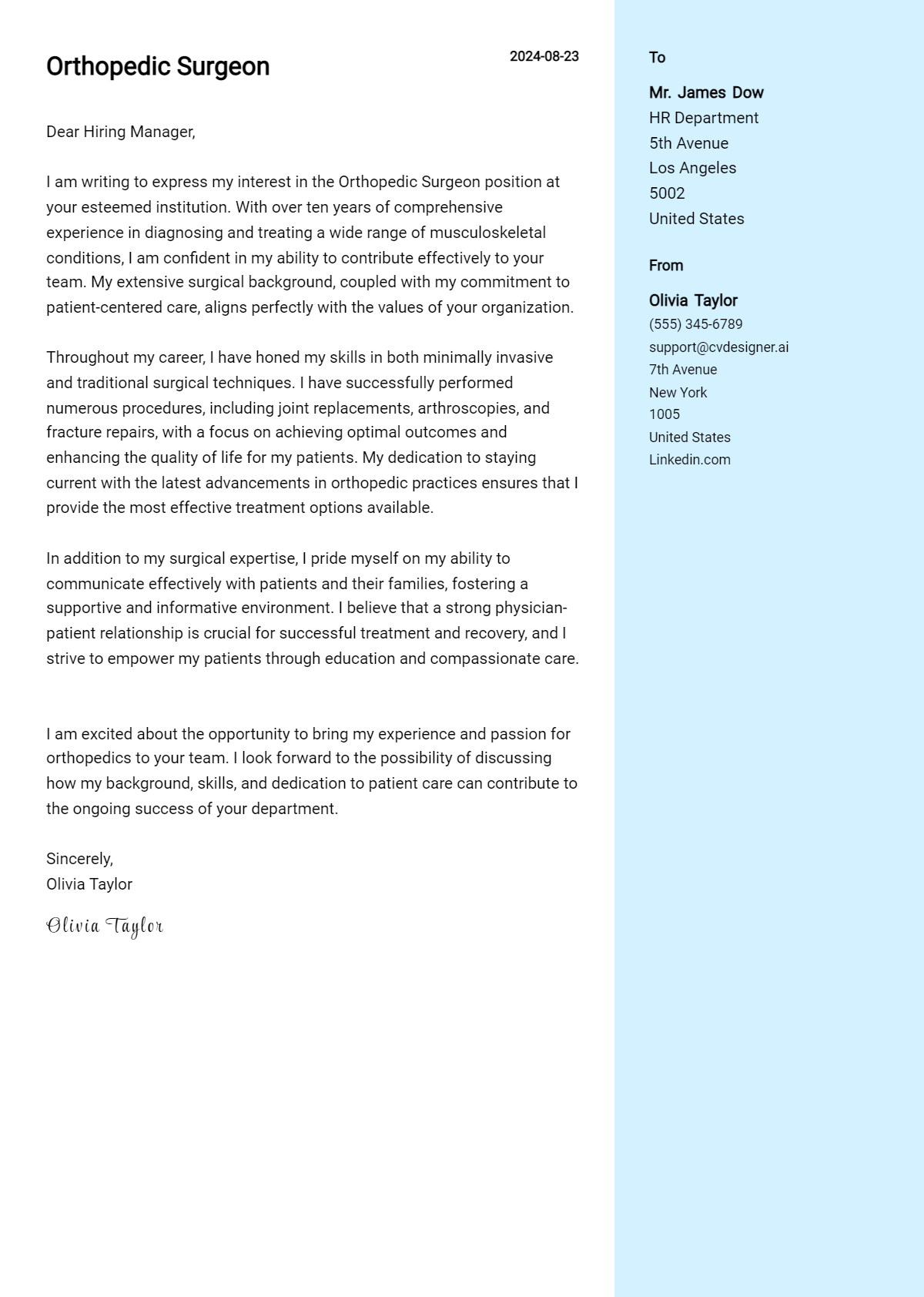 Orthopedic Surgeon Cover Letter Samples & Examples 2026 Preview