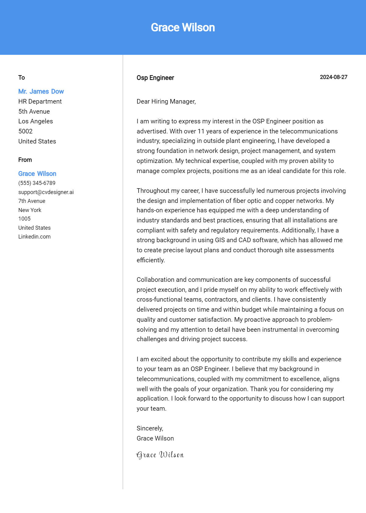 Osp Engineer Cover Letter Example for 2026: Tips & Templates Preview