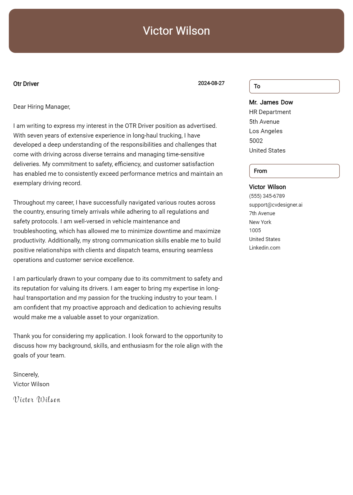 Otr Driver Cover Letter Example for 2026: Tips & Templates Preview