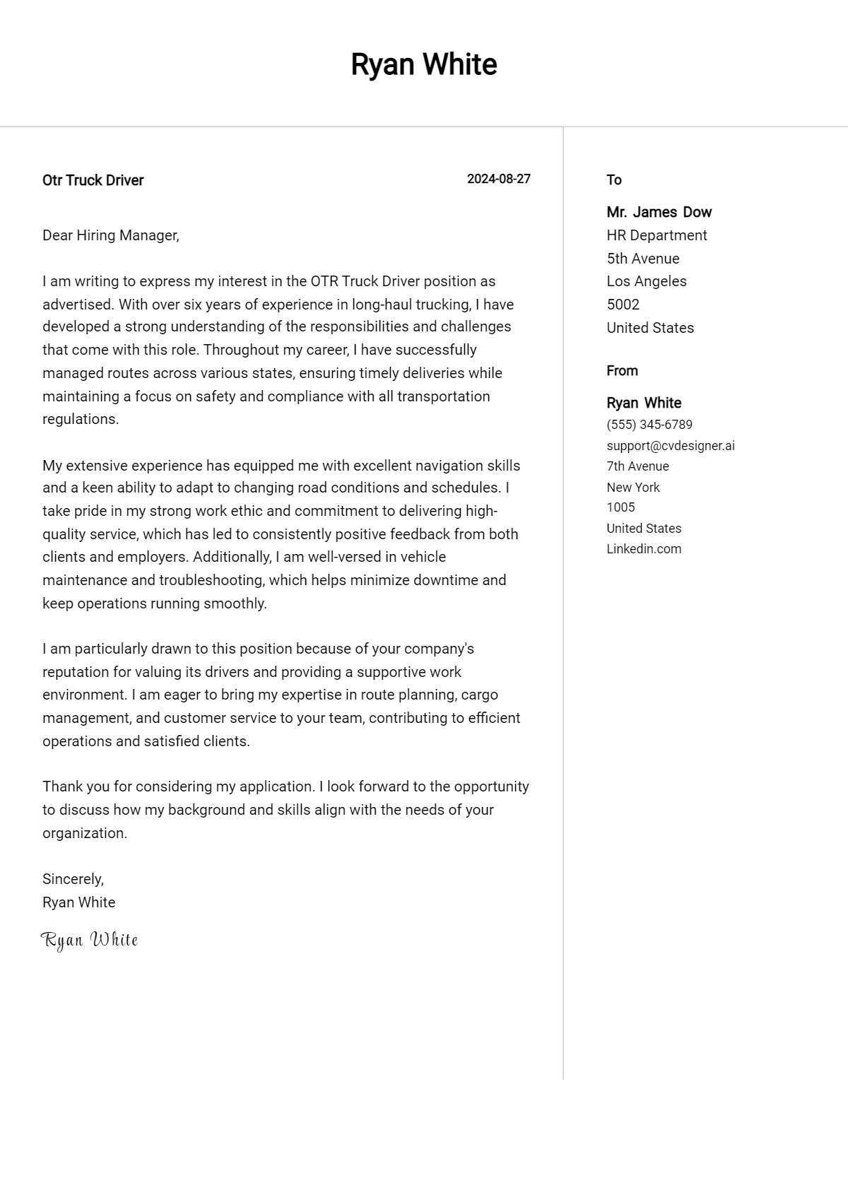9 OTR Truck Driver Cover Letter Examples for 2026: Top CV Skills Preview
