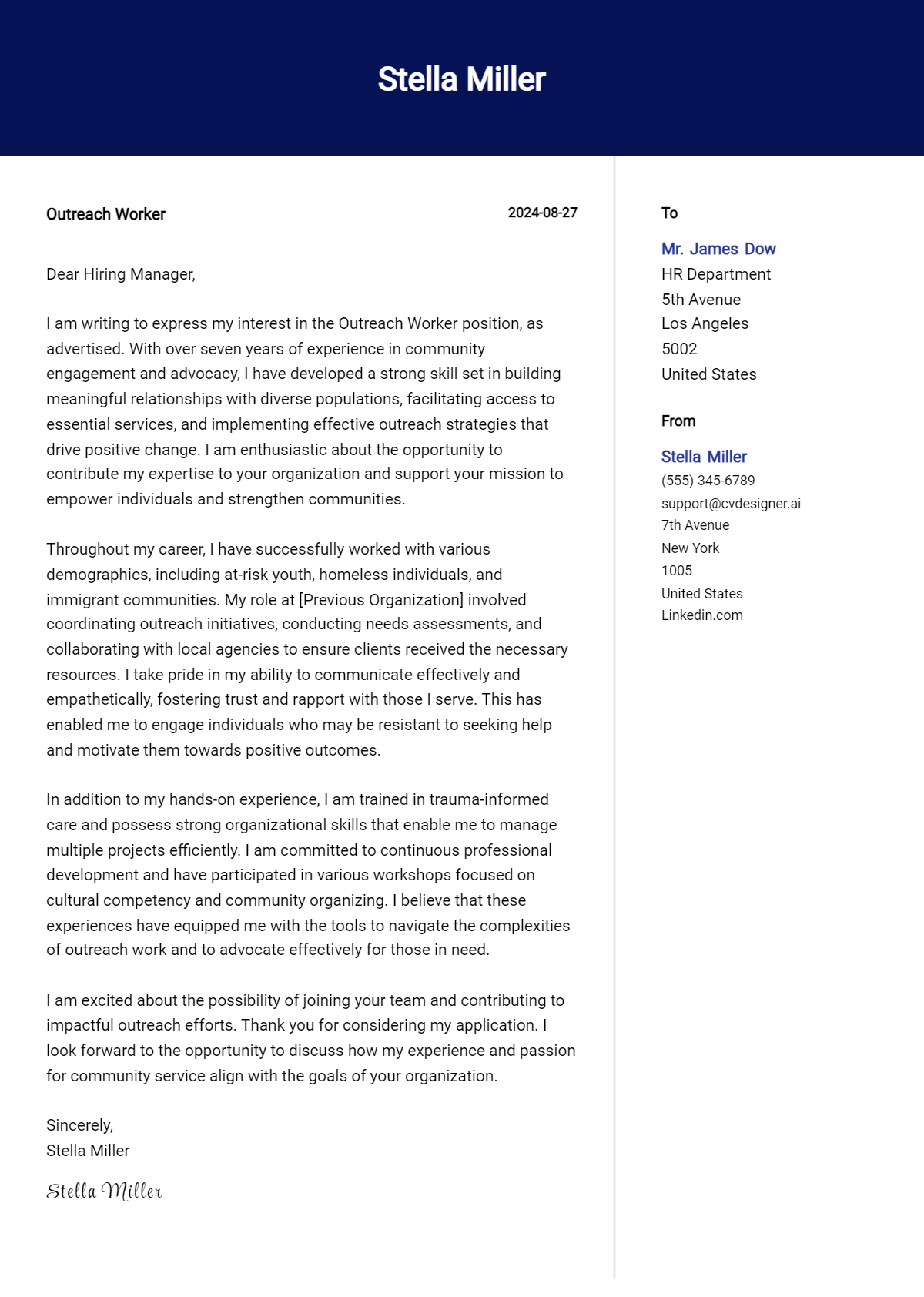 Outreach Worker Cover Letter Example for 2026 (Writing Guide) Preview