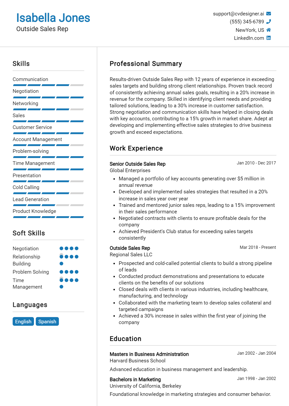 Outside Sales Rep Resume Example for 2026: Free Guide Preview