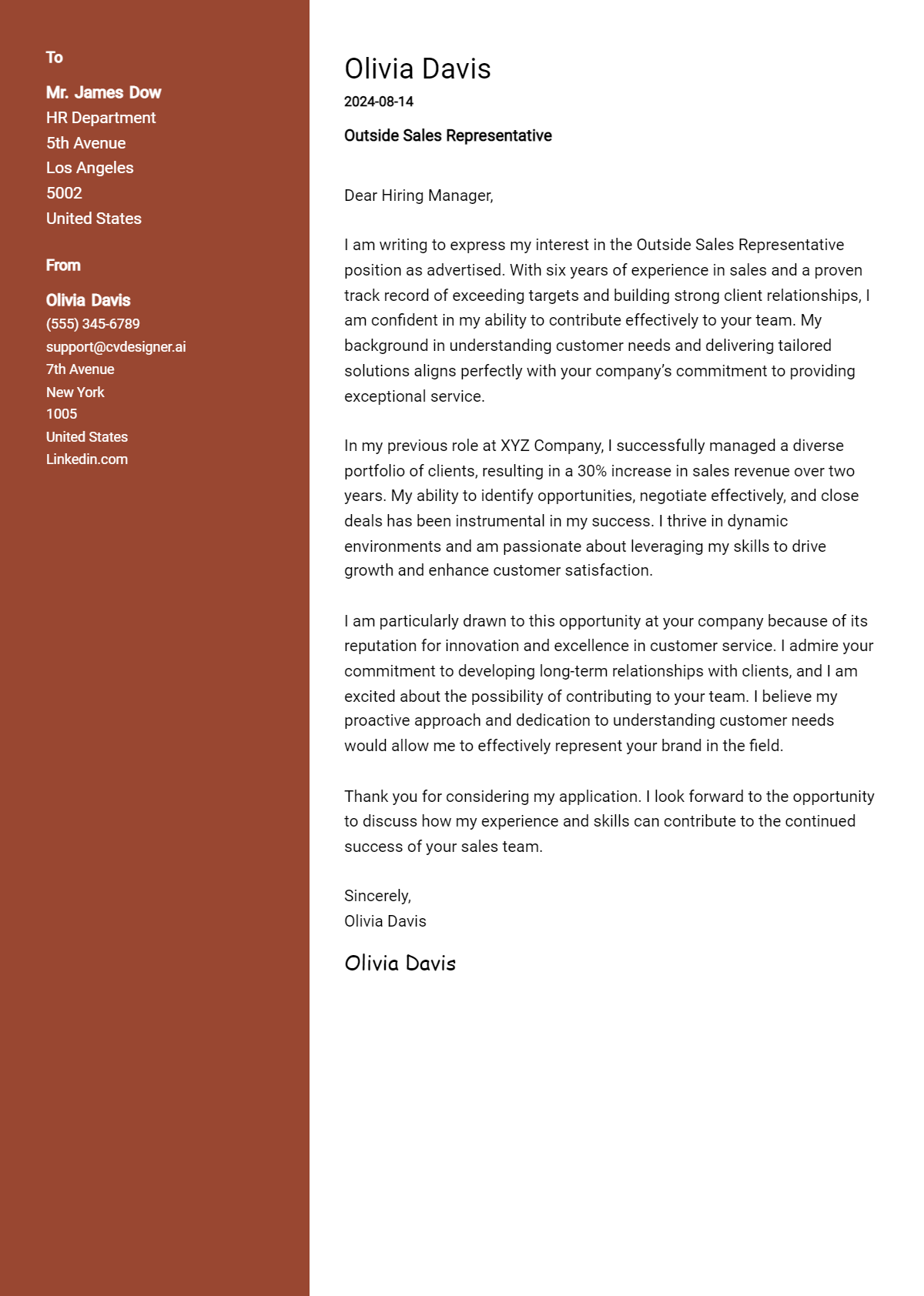Outside Sales Representative Cover Letter Example for 2026: Ultimate Guide Preview