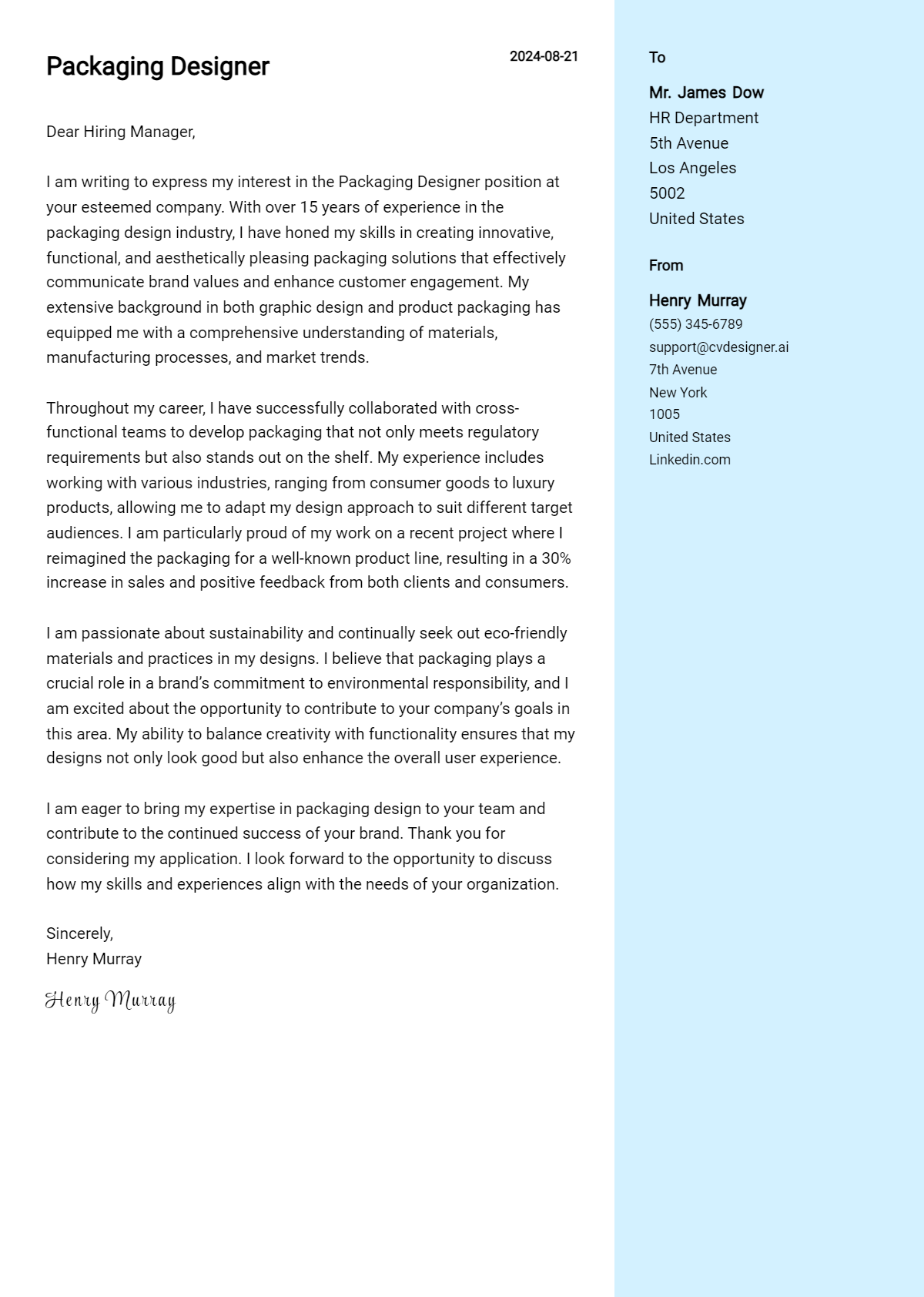 Packaging Designer Cover Letter Example for 2026: Ultimate Guide Preview