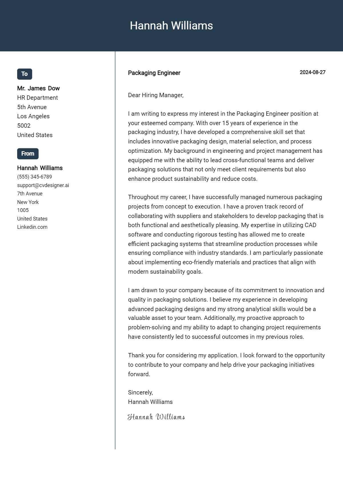 6 Packaging Engineer Cover Letter Examples & Samples for 2026 Preview