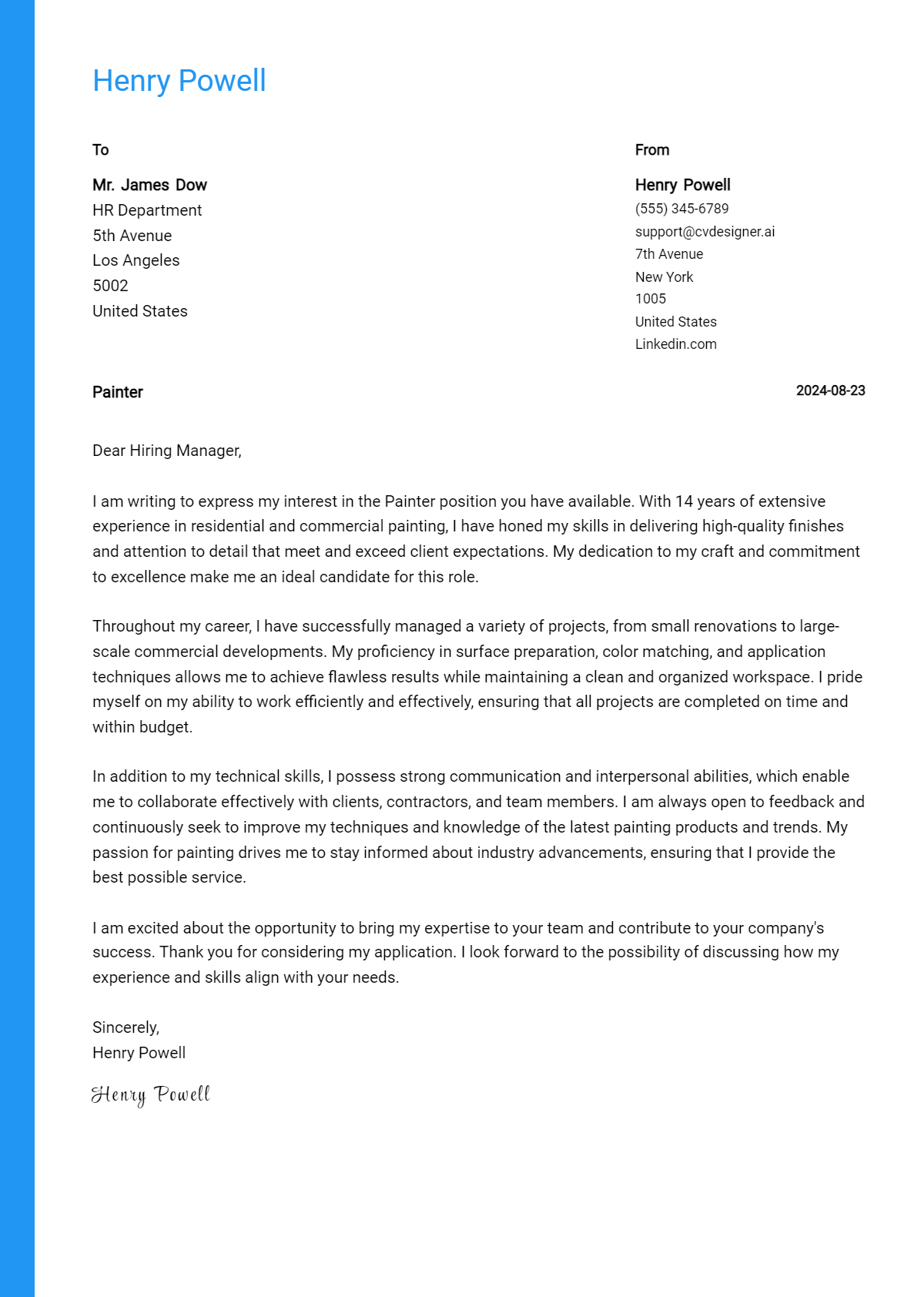 Painter Cover Letter Example for 2026 (Free Templates) Preview