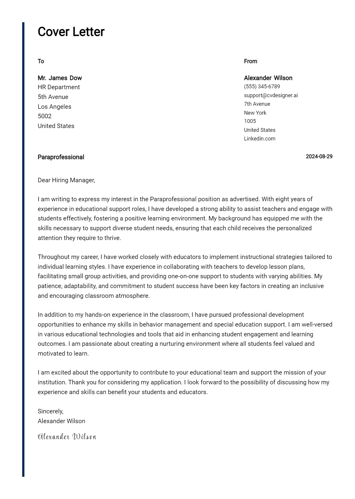 Paraprofessional Cover Letter Examples & Samples for 2026 Preview