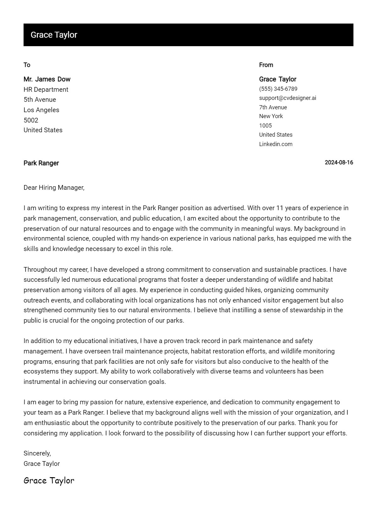 Park Ranger Cover Letter Example for 2026: Ultimate Guide Preview