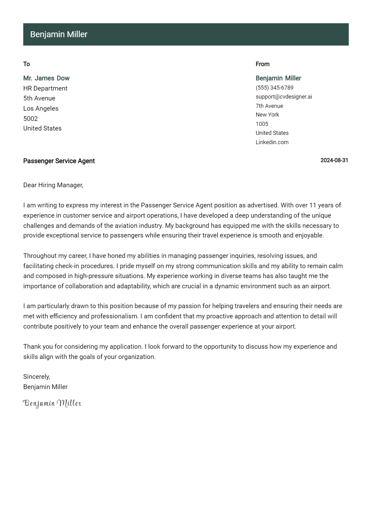 Passenger Service Agent Cover Letter Example for 2026: Ultimate Guide Preview