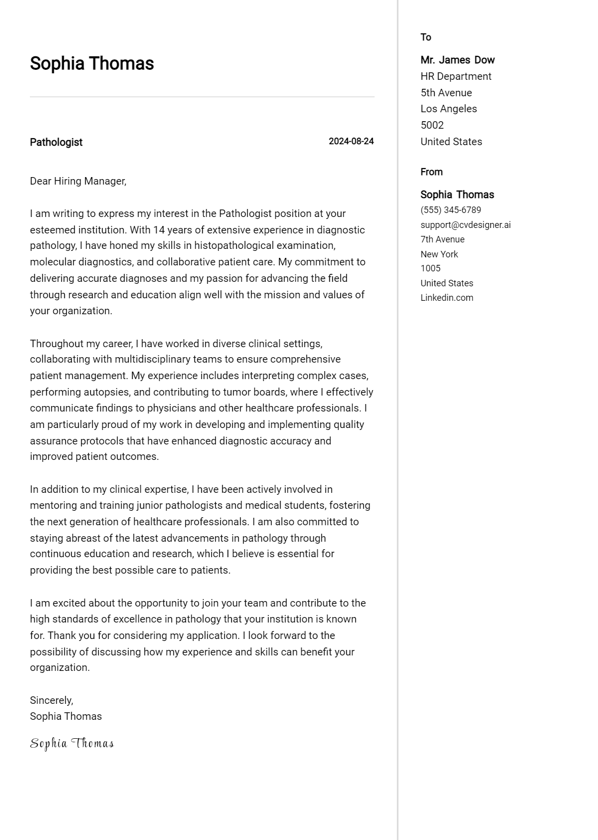 Pathologist Cover Letter Example for 2026 (Complete Writing Guide) Preview