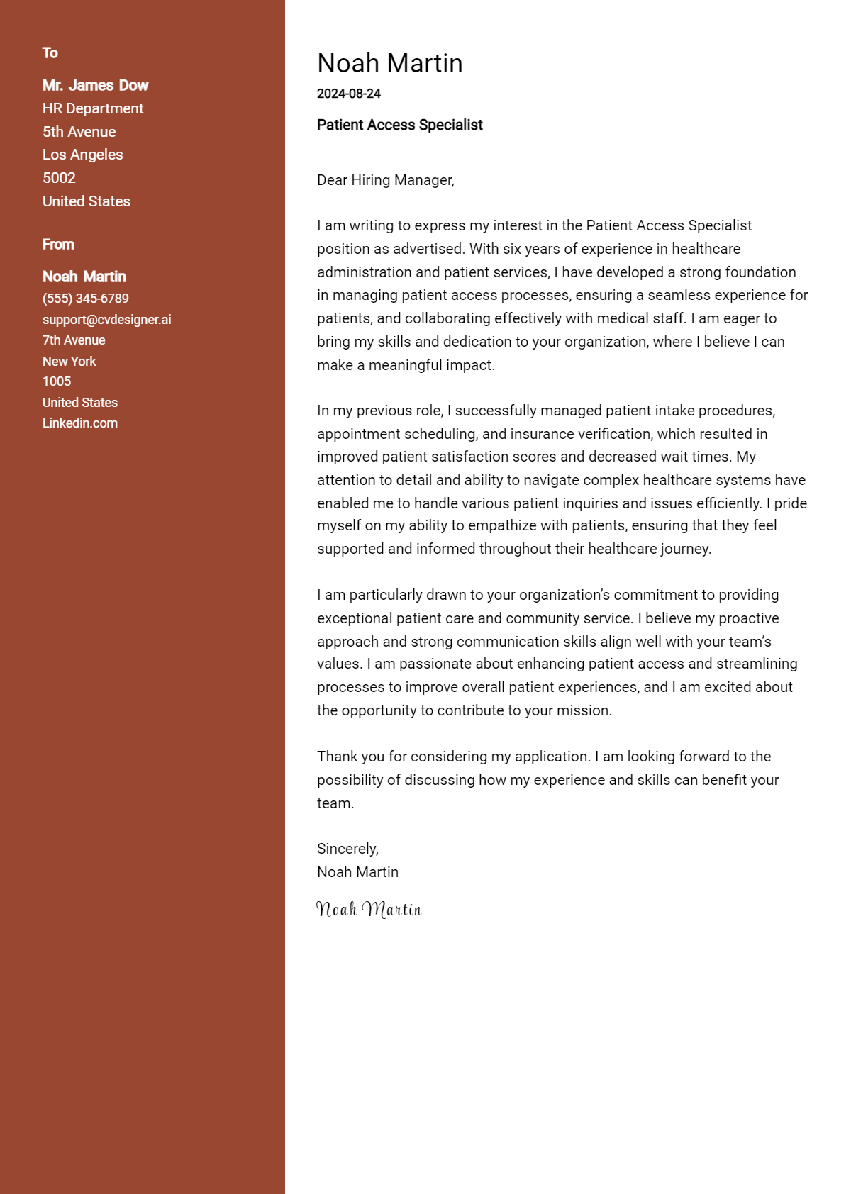Patient Access Specialist Cover Letter Example for 2026 (Complete Writing Guide) Preview