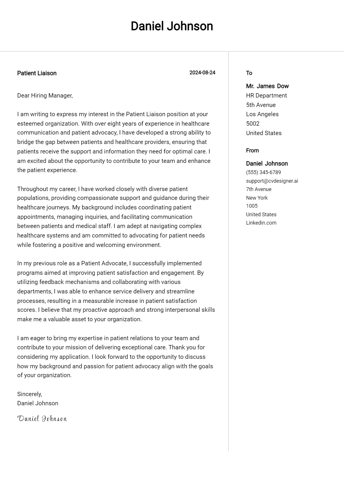 Patient Liaison Cover Letter Examples with Writing Tips for 2026 Preview