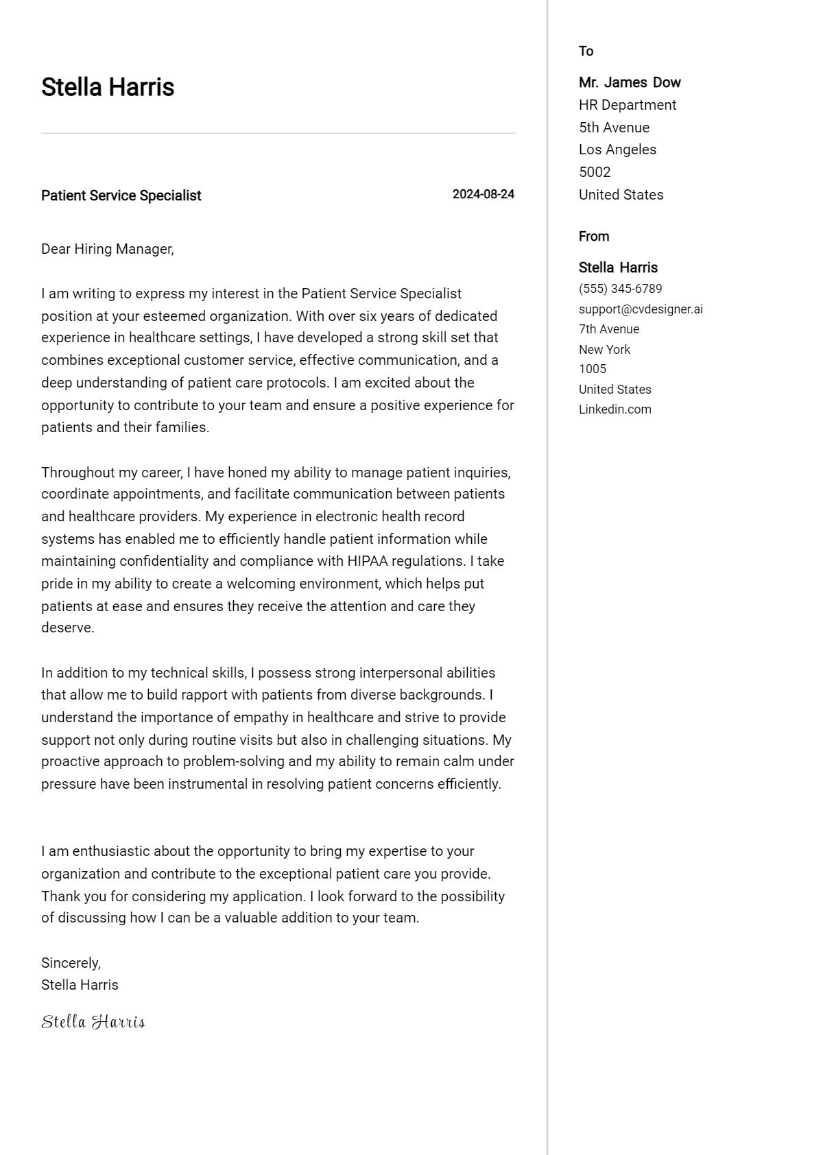 Patient Service Specialist Cover Letter Example for 2026: Expert Tips & Templates Preview
